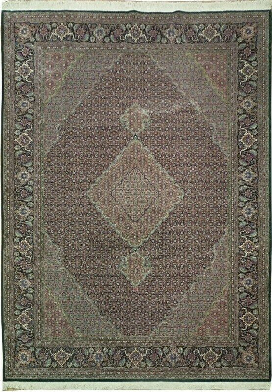 8 x 11 Green Wool & Silk Oriental Classic Mahi Design Rug