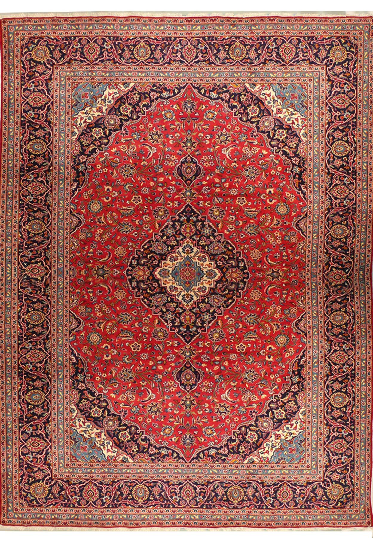Experience the elegance of Persian culture with our 10 x 13 wool Persian Kashan rug, hand-knotted on a durable cotton foundation