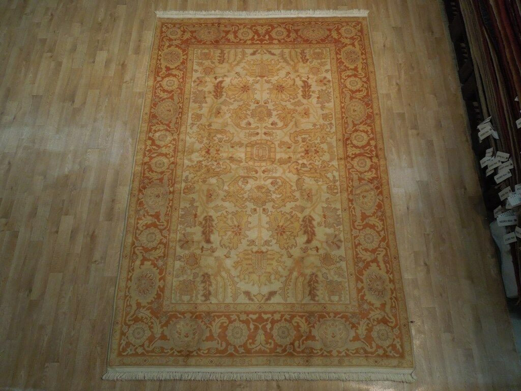 6 x 9 Transitional Oushak Ivory Orange Yellow Handmade Rug