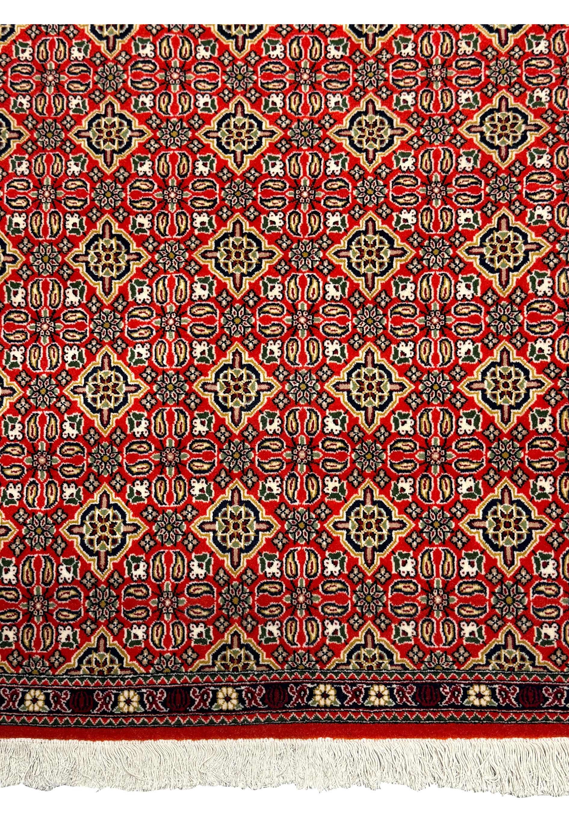 Geometric and floral motifs on 3x4 Persian Qum Kork Rug