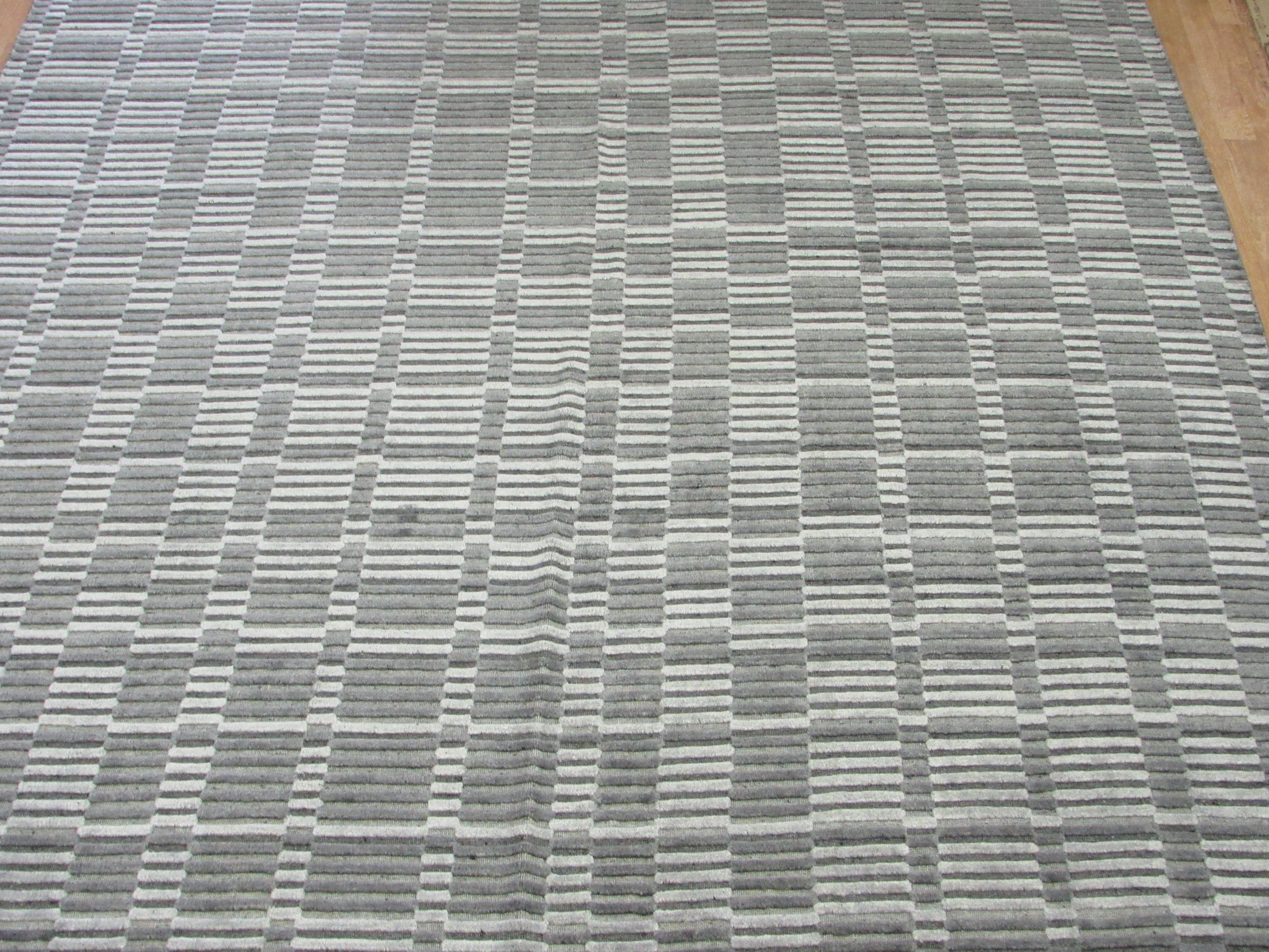 9 x 11 Modern all natural handmade Rug. Feels like silk. Gray Variations