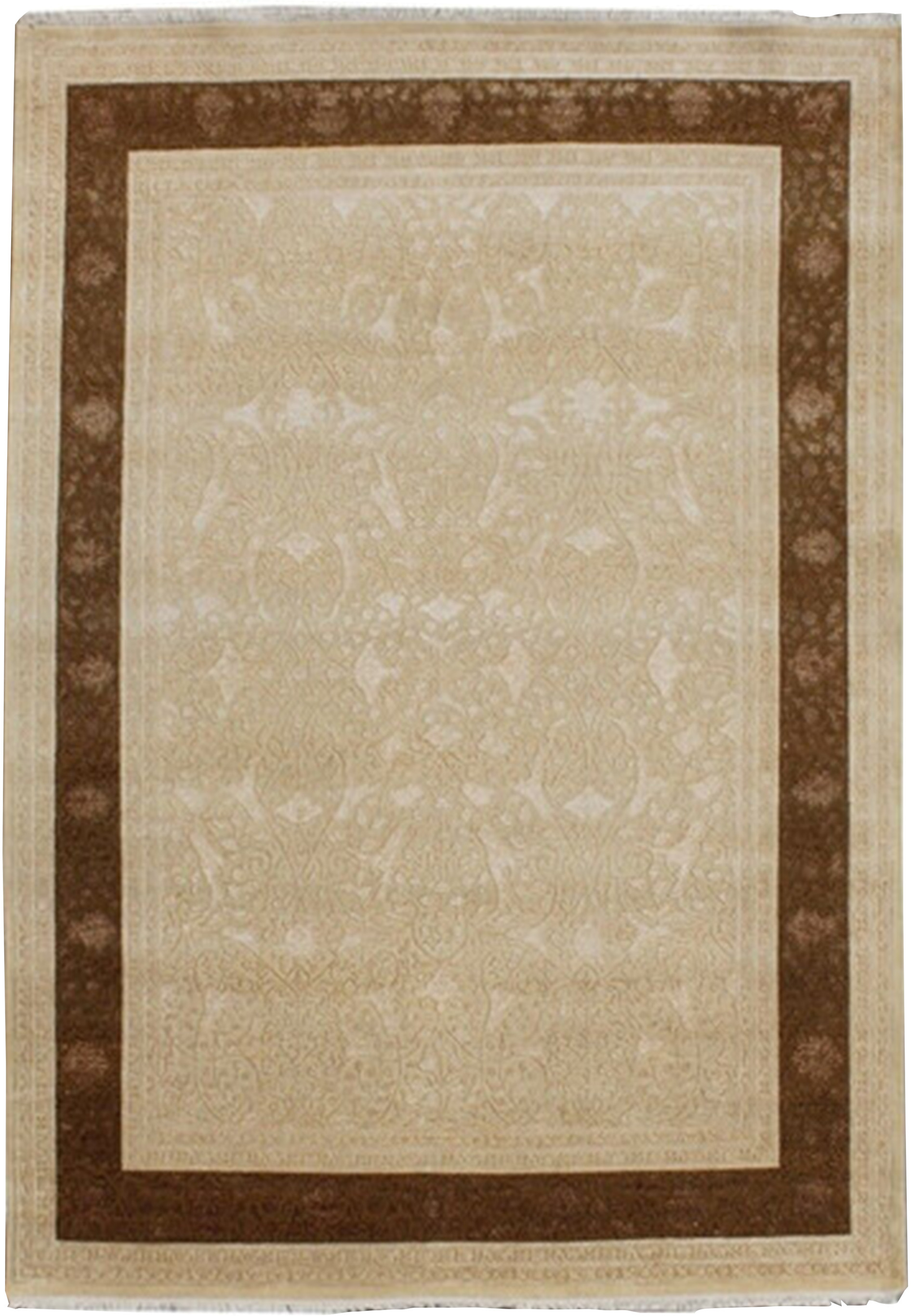 8 x 12 Beige Chocolate Brown High-End Wool & Silk