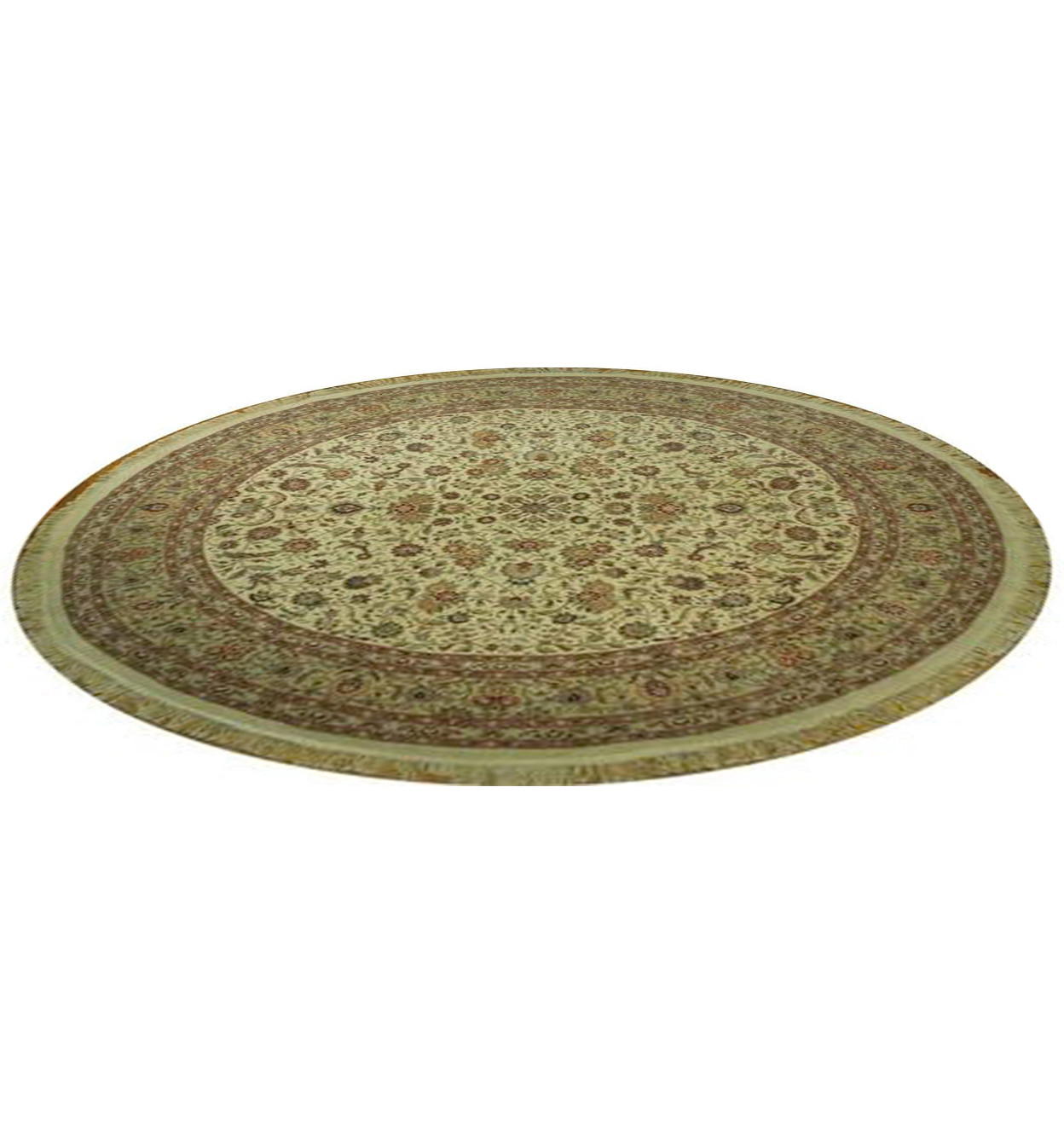 10 x 10 Round Oriental Tabriz All Over Ivory Design Wool & Silk Rug