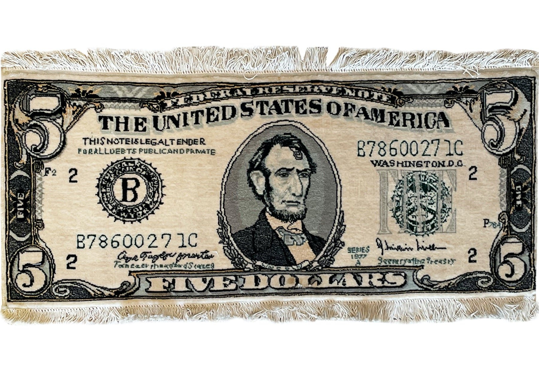 2 x 2'4 Persian Tabriz 5 Dollar Bill Rug