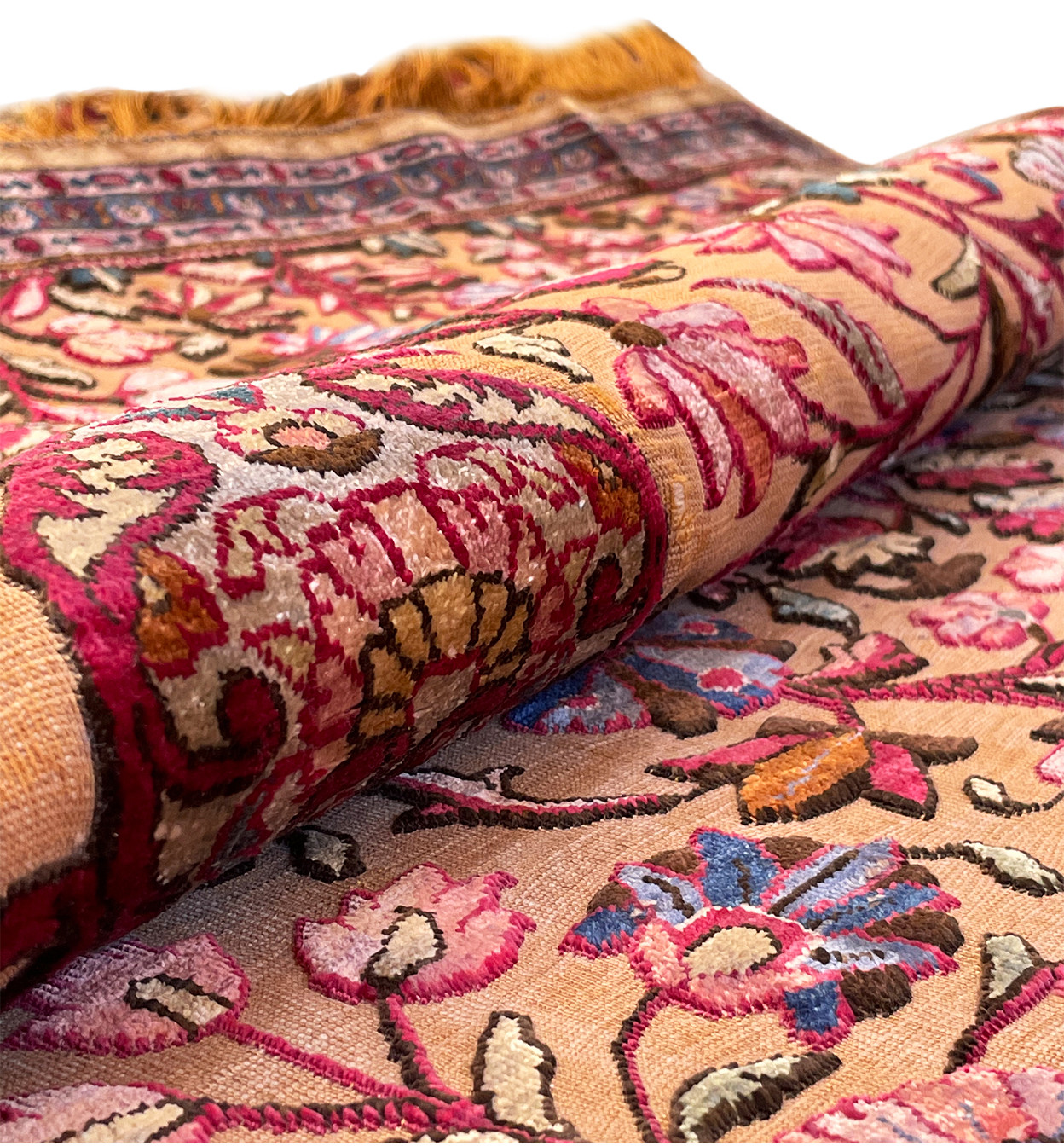 4'5 x 7 Antique Persian Tabriz Souf Rug Silk and Gold plated metallic