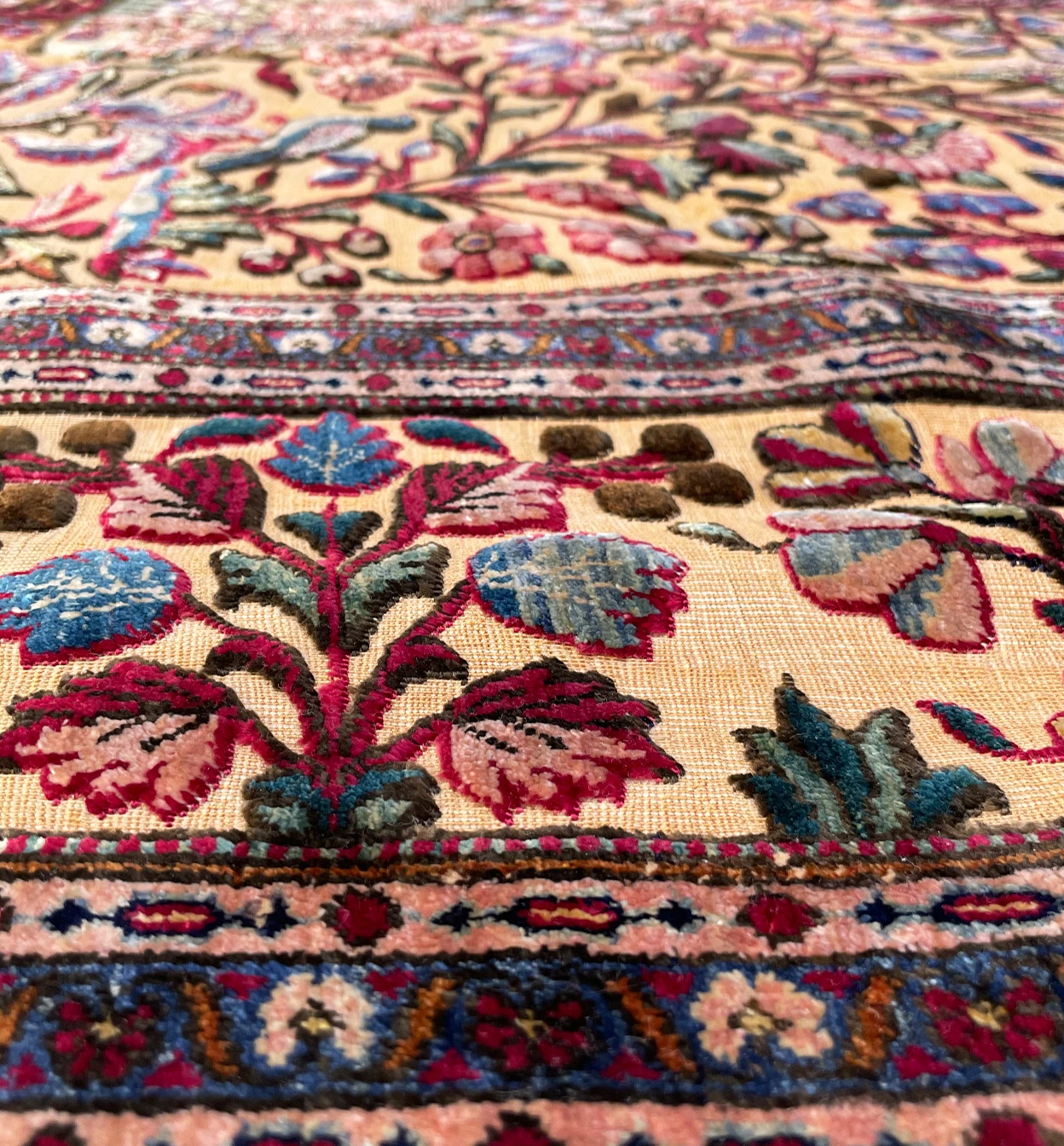 4'5 x 7 Antique Persian Tabriz Souf Rug Silk and Gold plated metallic