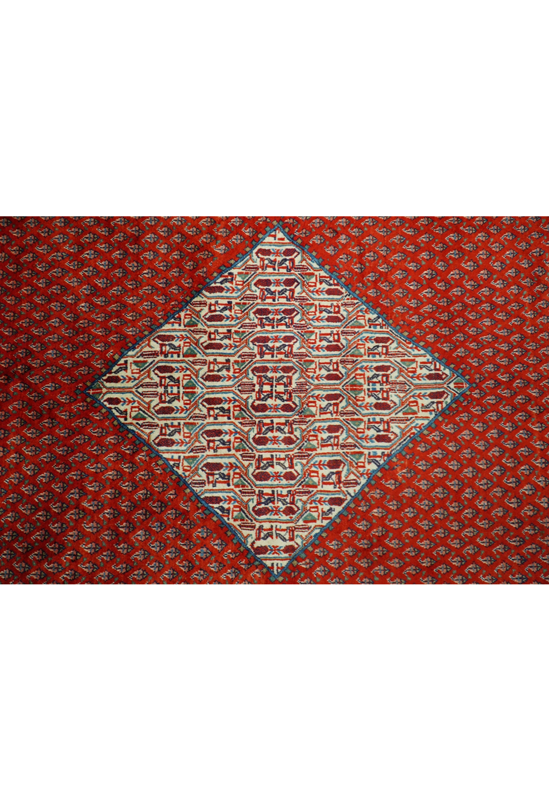 Medallion design on a 10x13 Persian Sarough Mir rug. The intricate details and rich colors create a timeless and sophisticated look