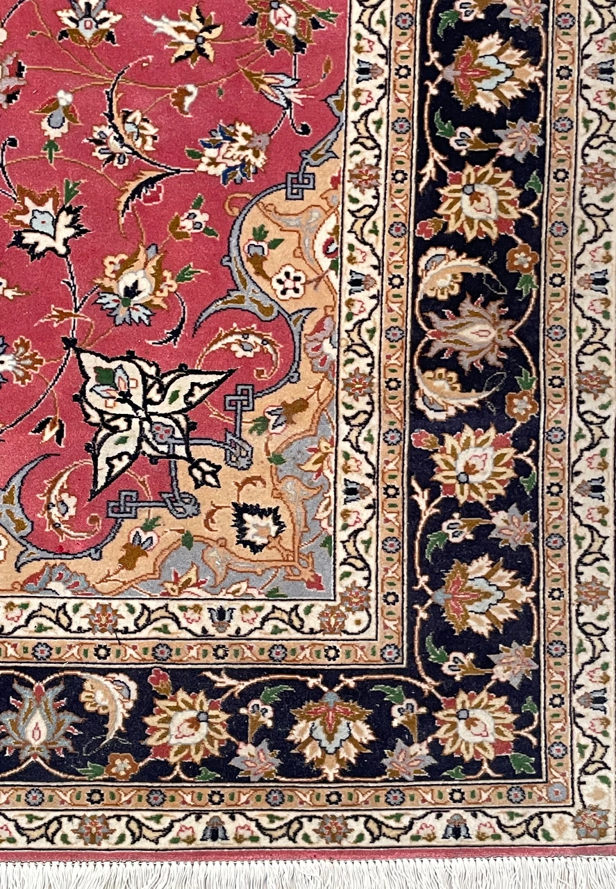 Rich Deep Navy Blue Border of an Exquisite Persian Tabriz Rug