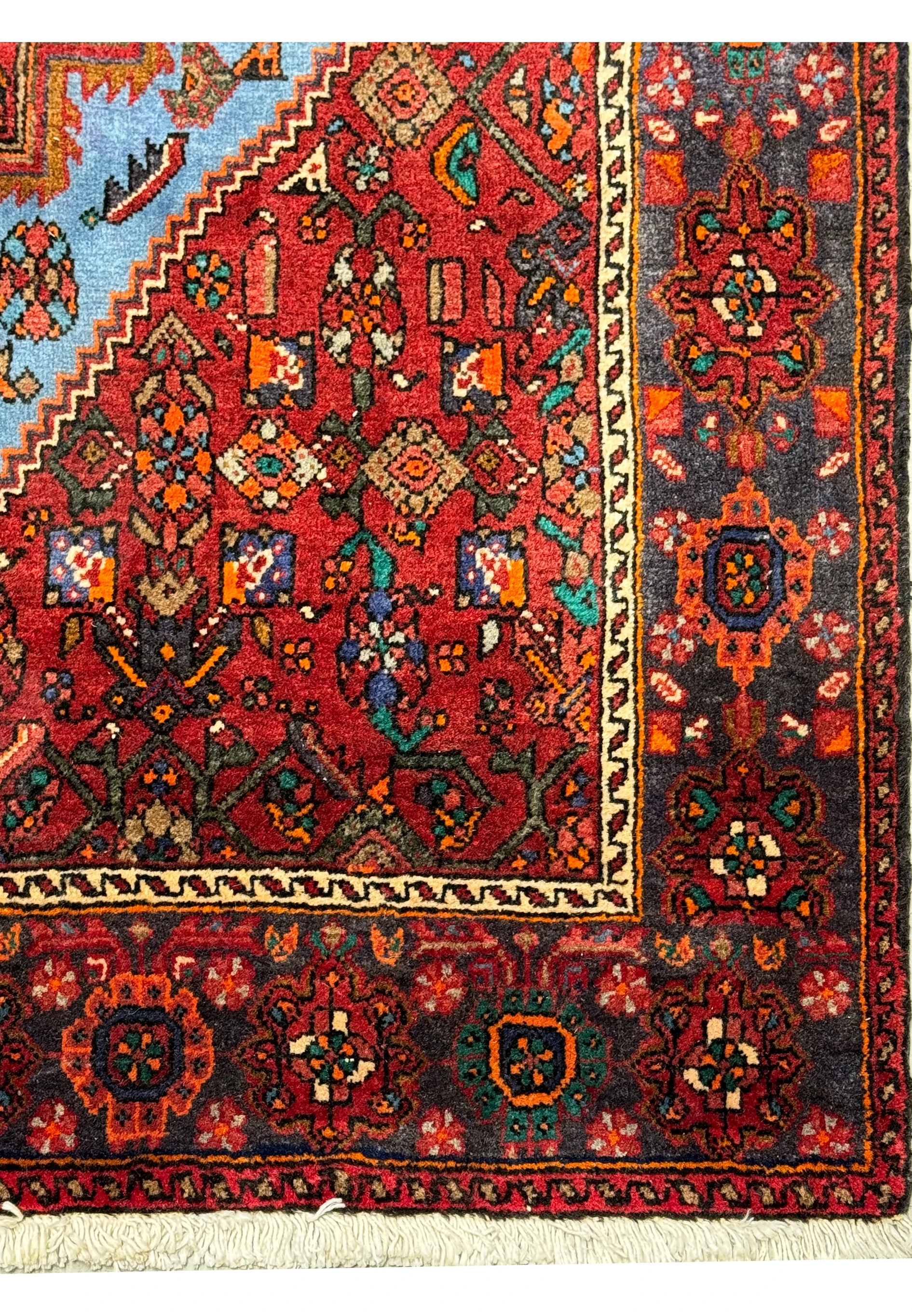 Detail shot of the elaborate border and fringe of a Persian Gholtogh Rug, emphasizing the precision of the weave