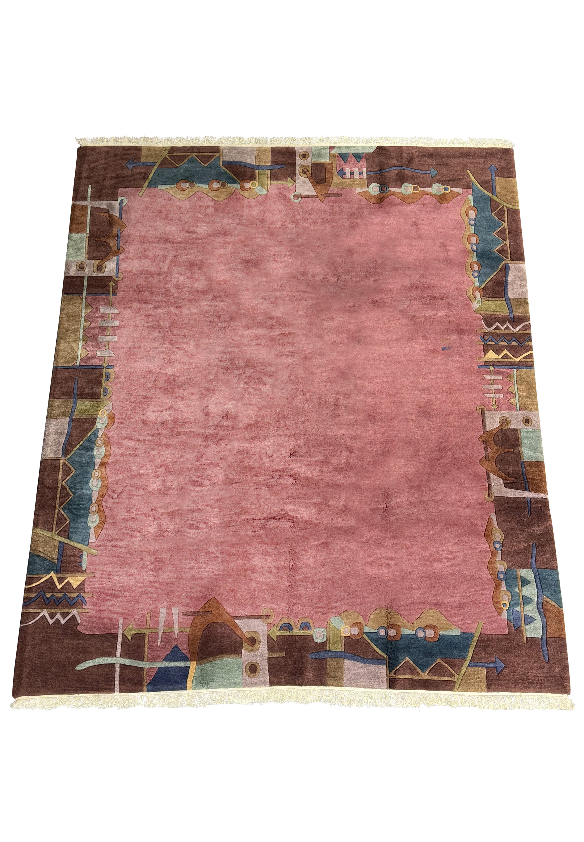 10x12 Contemporary Tibetan hand-knotted rug with geometric patterns in muted colors