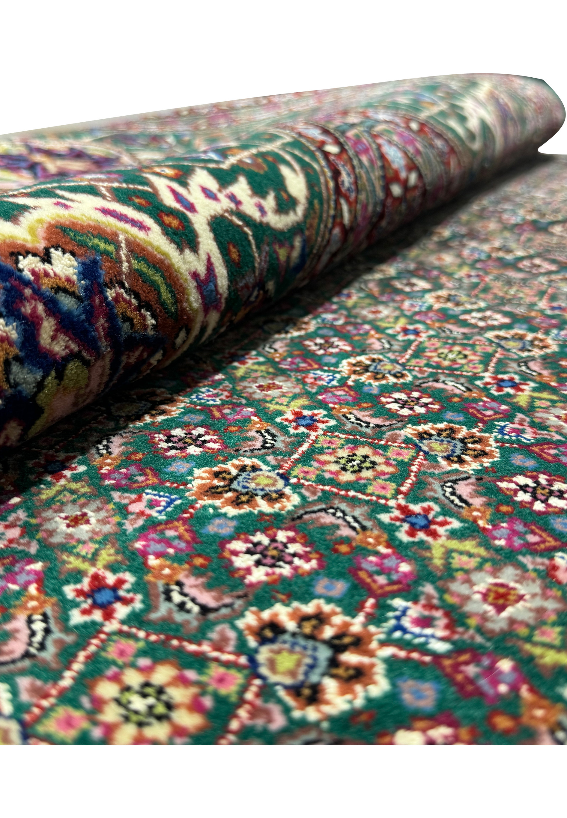 Opulent Persian Tabriz rug with silk sheen and a dense 50 Raj knot count