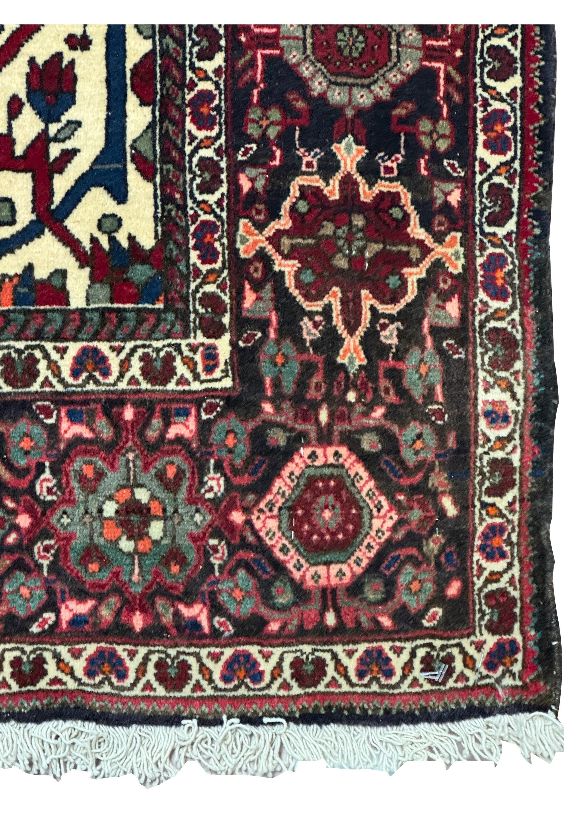 Macro image of the fine details and rich texture of the Persian Qum Kork rug, showcasing the precision of its knotting