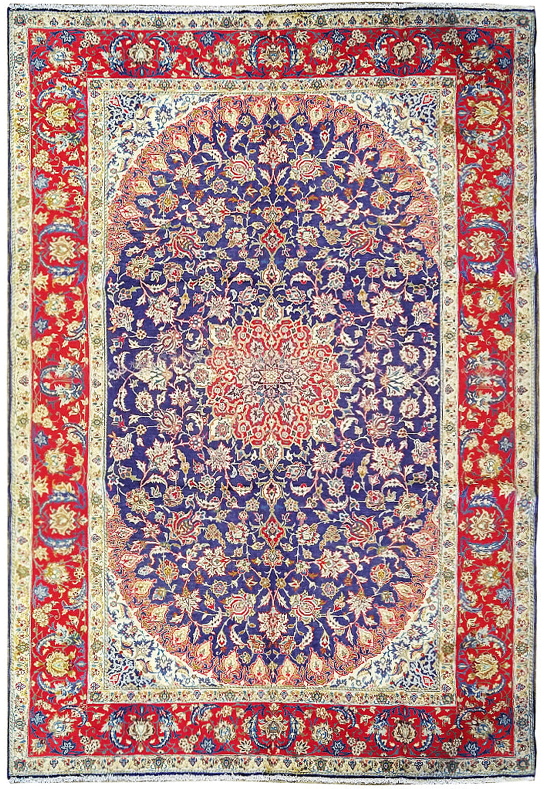 Beautiful 10'6 x 15'8 Persian Najafabad Rug featuring a central medallion design with intricate floral patterns, rich navy blue field, and vibrant red, gold, and ivory accents. High-quality hand-woven rug showcasing exceptional craftsmanship and fine detail, perfect for large living spaces