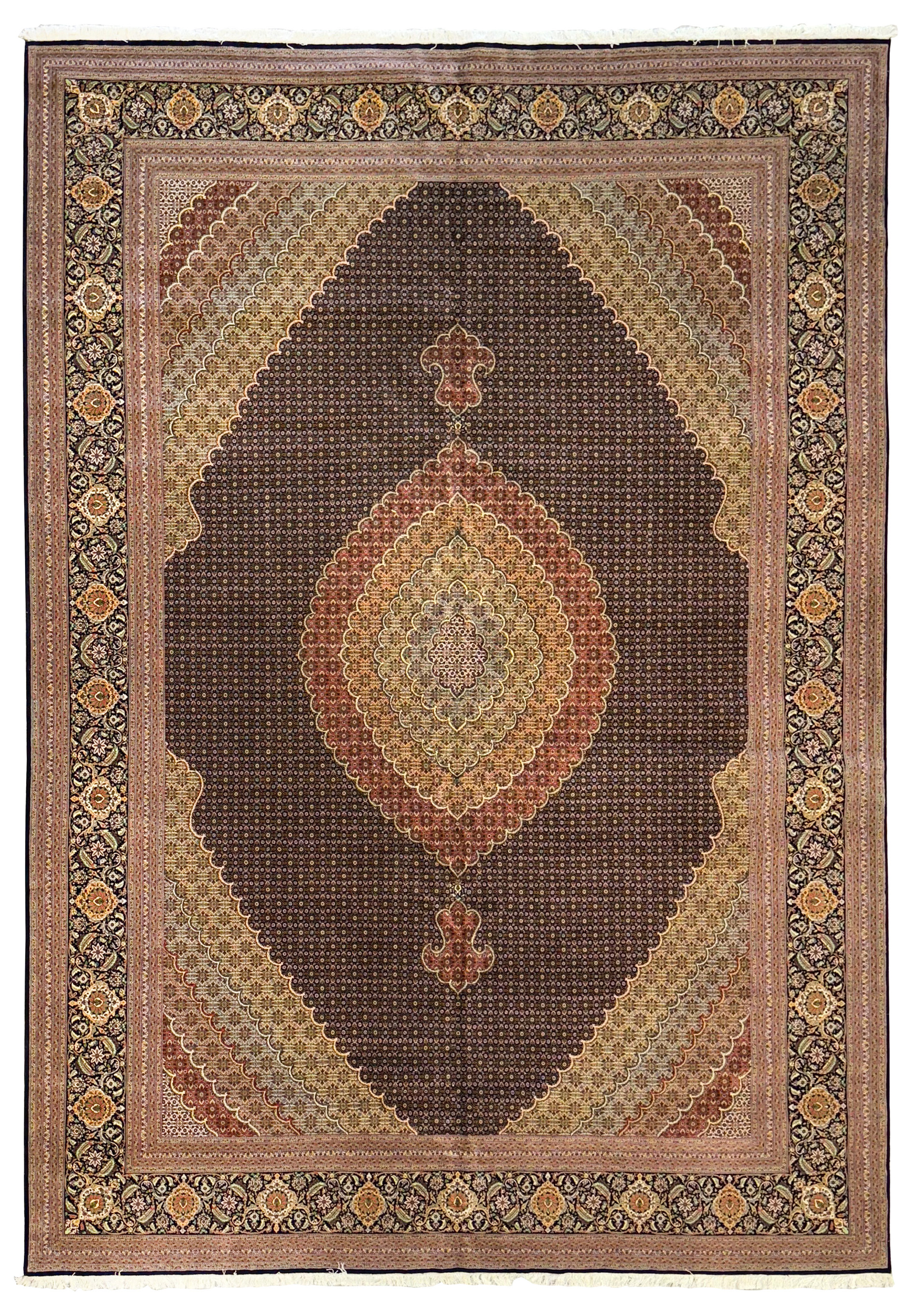 11'7 x 16'6 handmade Persian Tabriz Mahi 50 Raj rug, wool and silk, full view