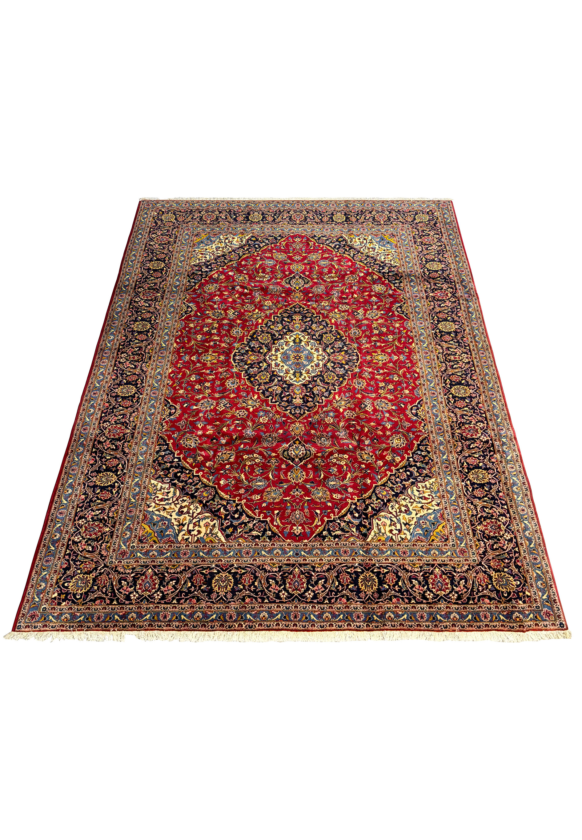Perspective view of a 10 x 13'3 Persian Kashan Rug showing detailed patterns and vibrant colors.
