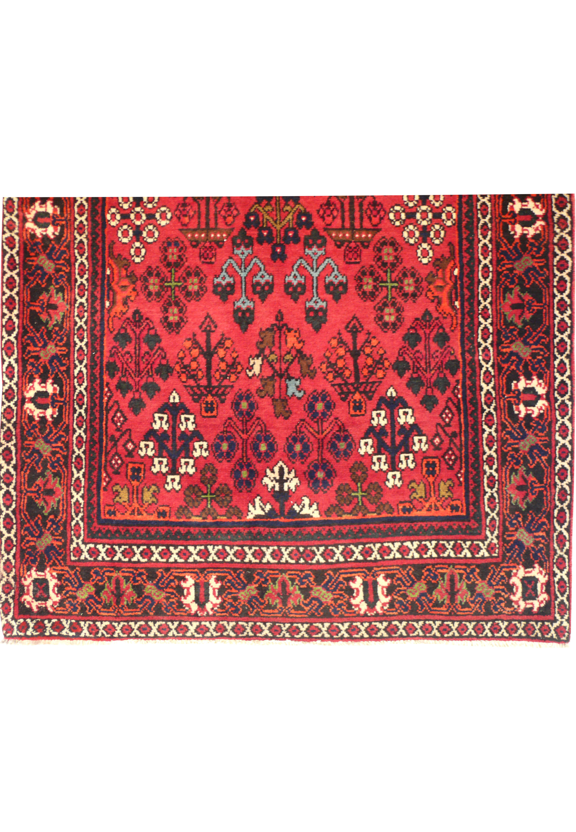 Close-up of the border of the Persian Meymeh runner rug, showcasing the intricate design elements and vibrant colors. The craftsmanship and attention to detail in the pattern are evident, reflecting the traditional Persian artistry.