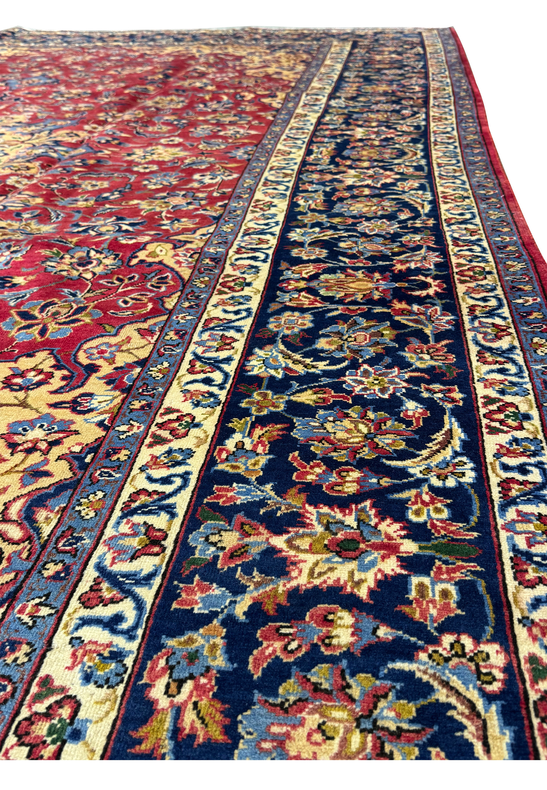 Back of 10'2 x 13'6 Persian Isfahan Rug revealing hand-knotted craftsmanship.
