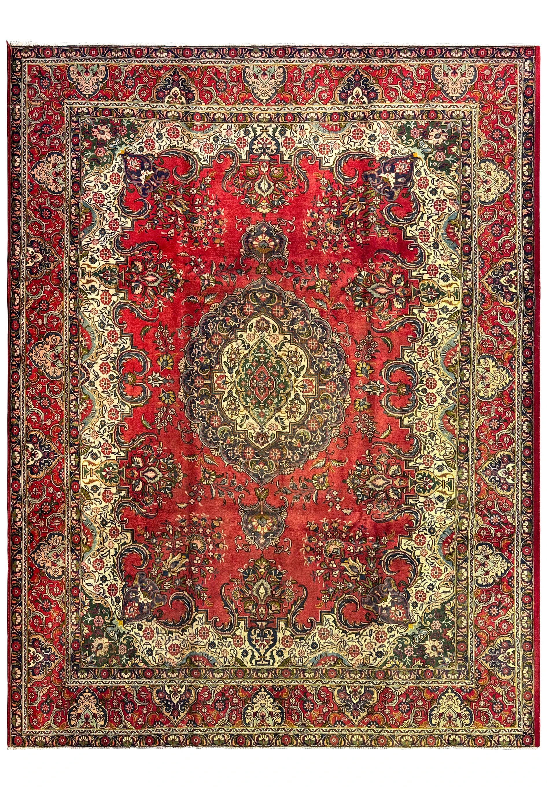 10'4 x 13 Distressed Red Persian Kerman Rug - Full View