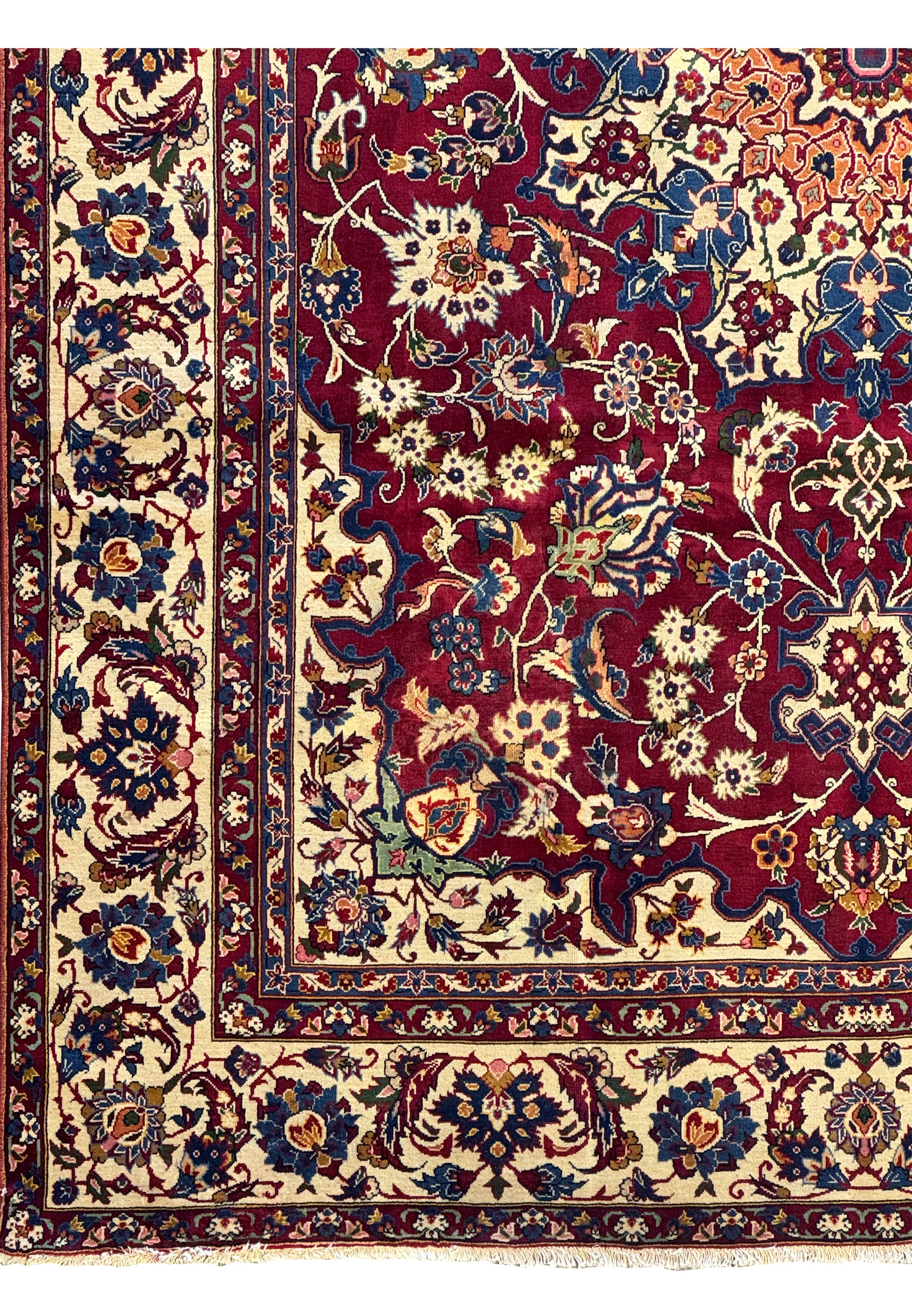 Detailed view of the border of an 8 x 11'4 Persian Bakhtiar Rug highlighting the floral patterns and rich colors