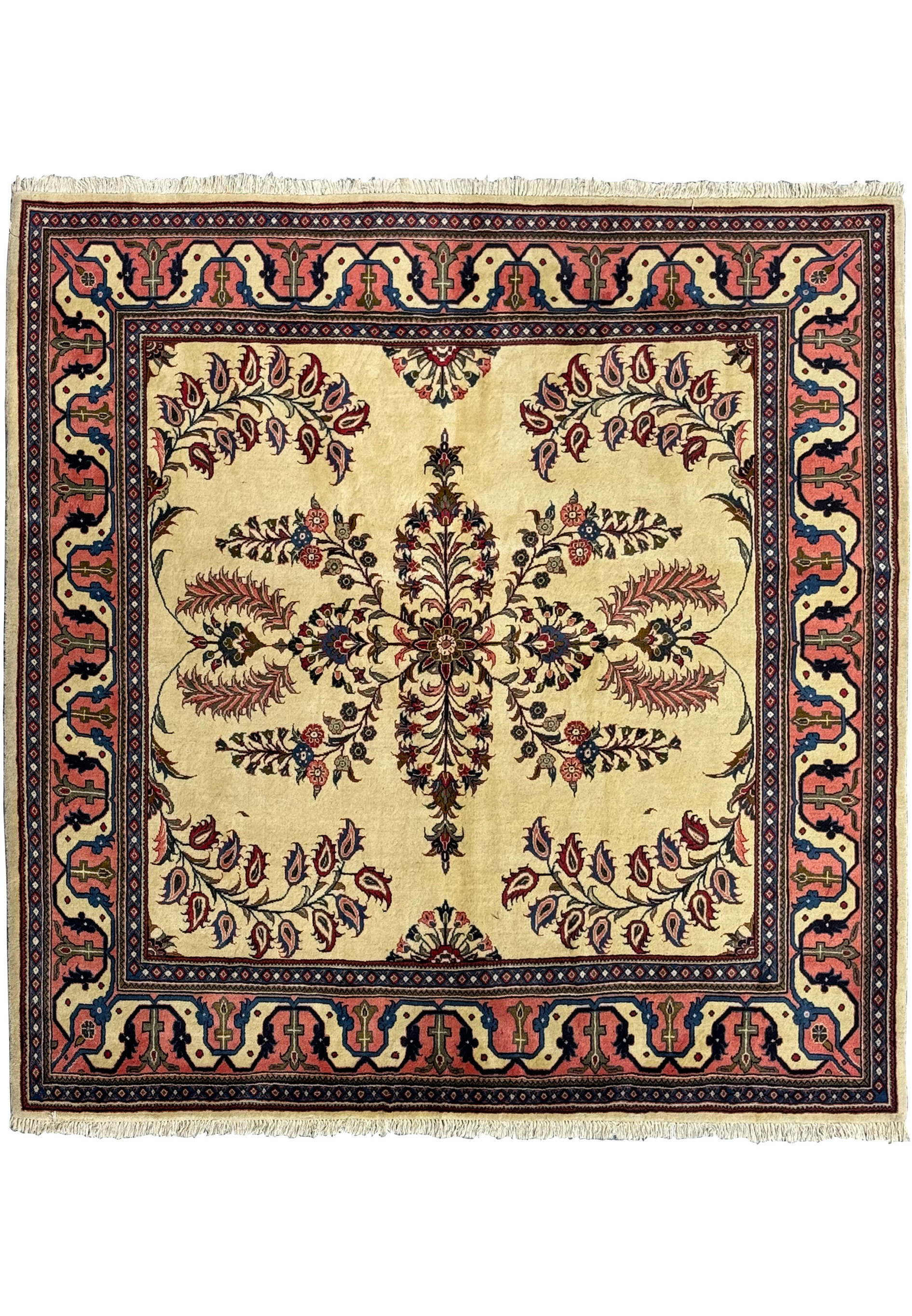 Front view of a 6'9 x 7'3 Persian Sarough Square Rug showcasing its intricate floral design.