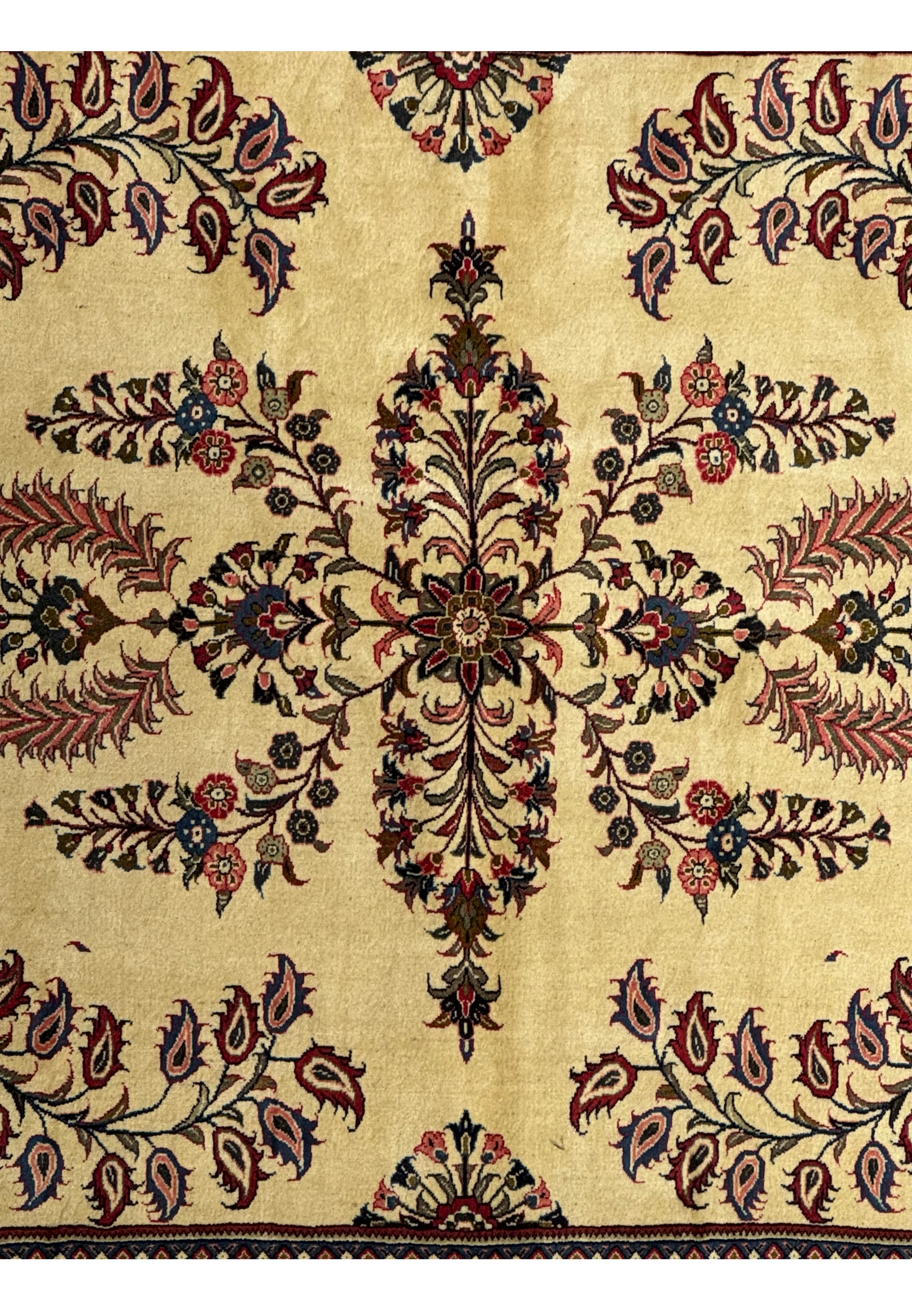 Close-up of the floral motifs on the 7x7 Persian Sarough Square Rug, showcasing the intricate weaving.