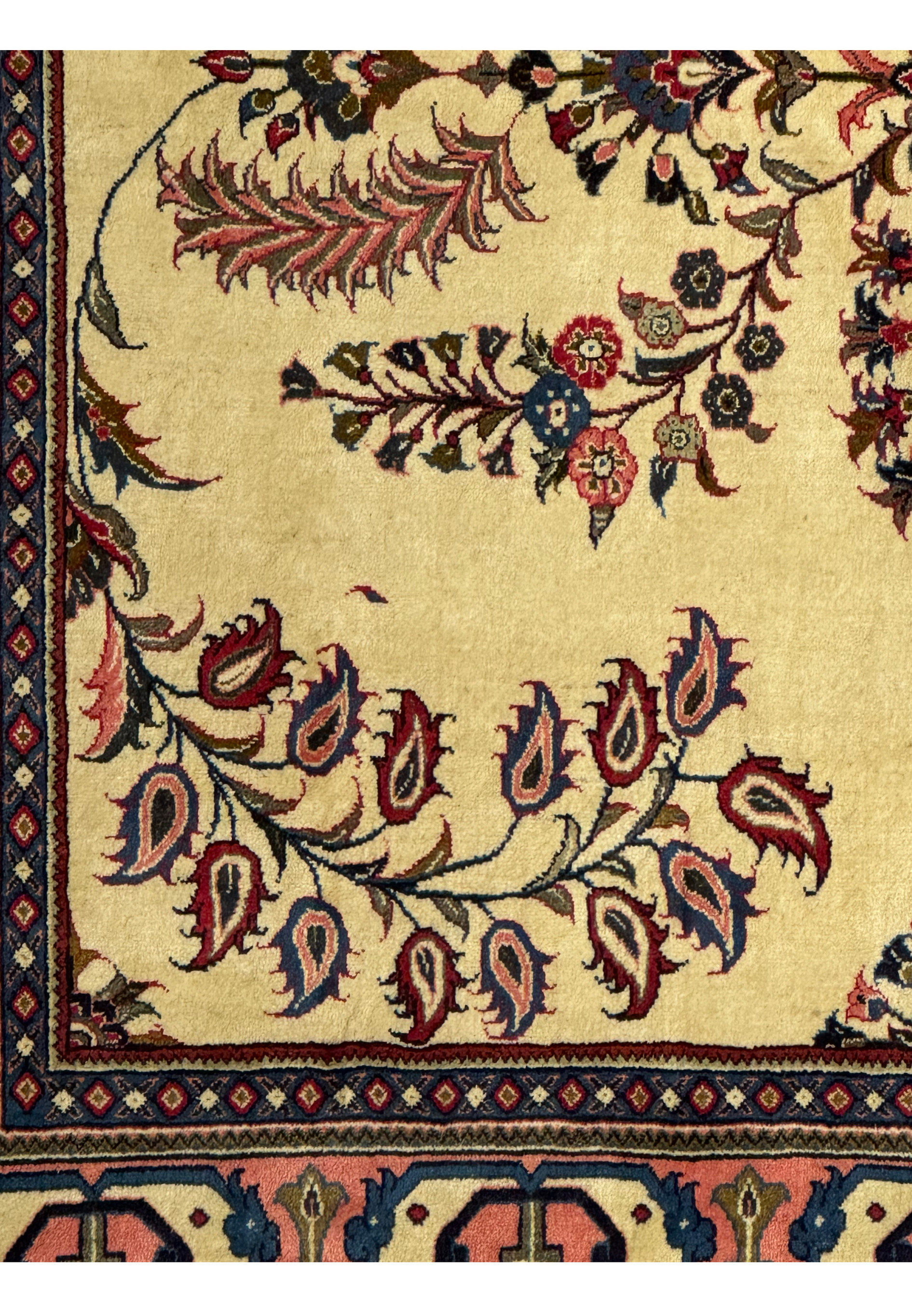 7x7 Saruk Persian Square Rug zoomed into a section of floral motifs.