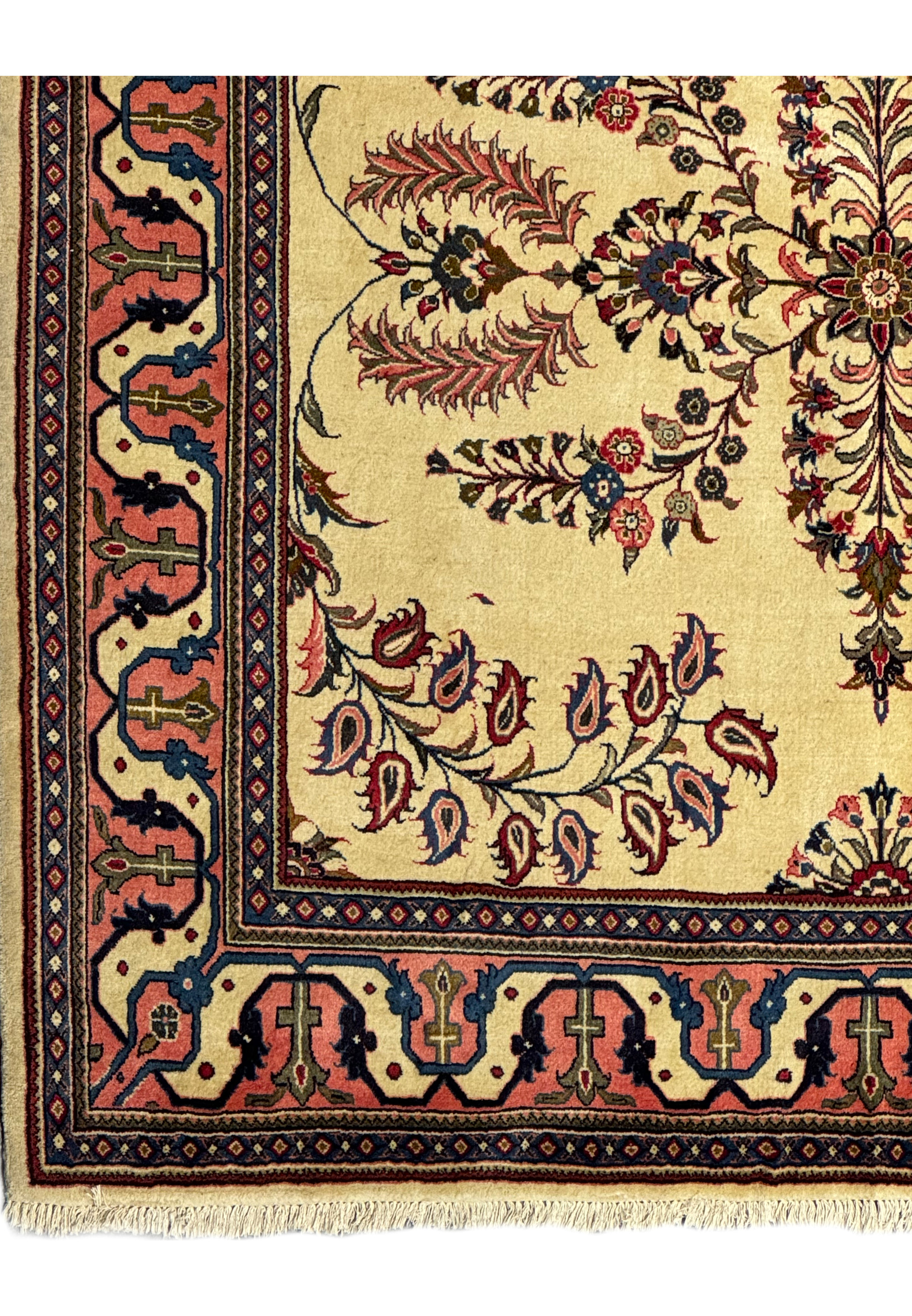 Detailed shot of the border design on a Persian Sarough Square Rug, featuring intricate floral patterns