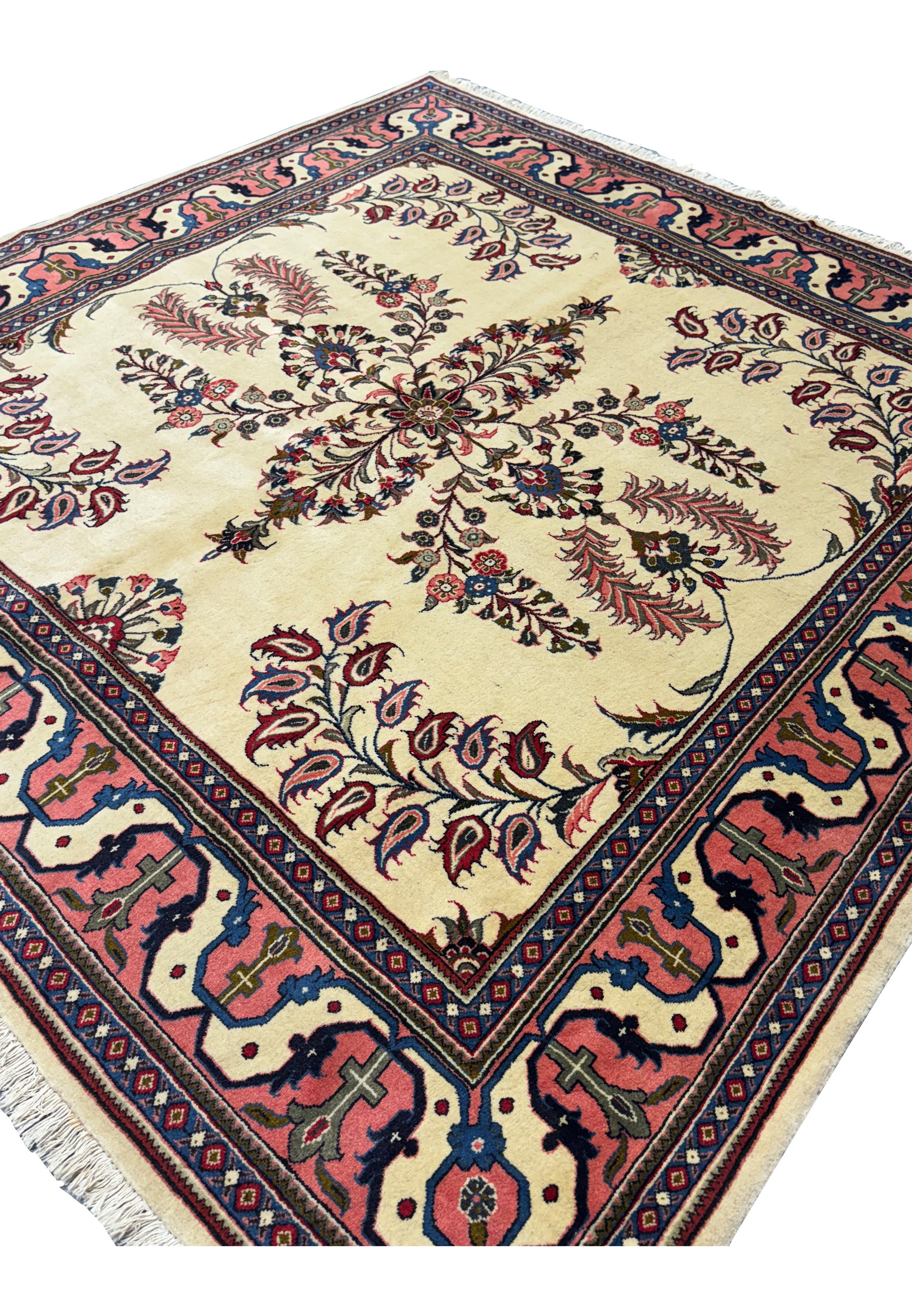 Side view of the Persian Sarough Square Rug, emphasizing the texture and quality of the wool.