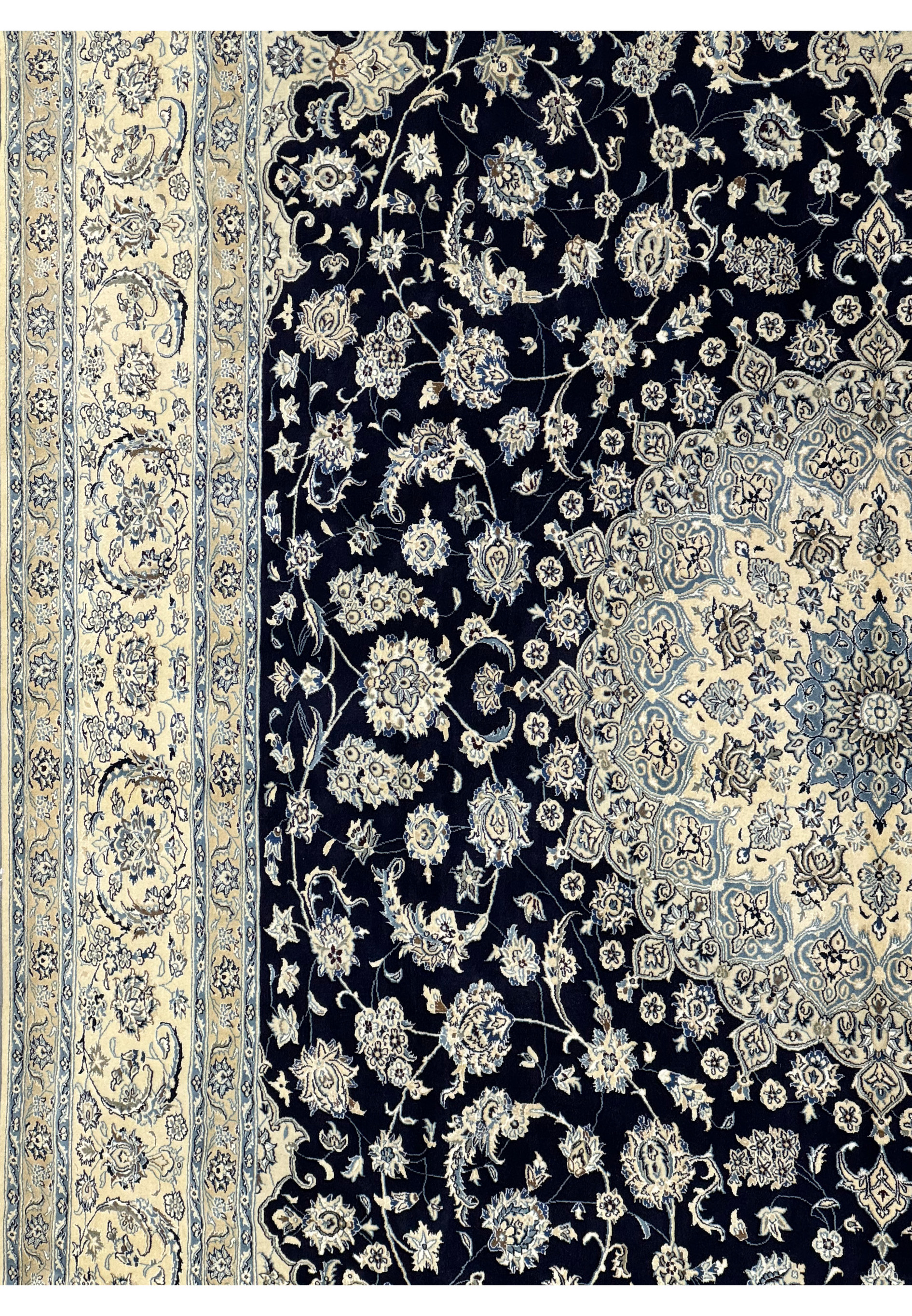 Persian Nain Rug in 13 x 19'8 size, crafted with 9la weaving technique for durability and beauty