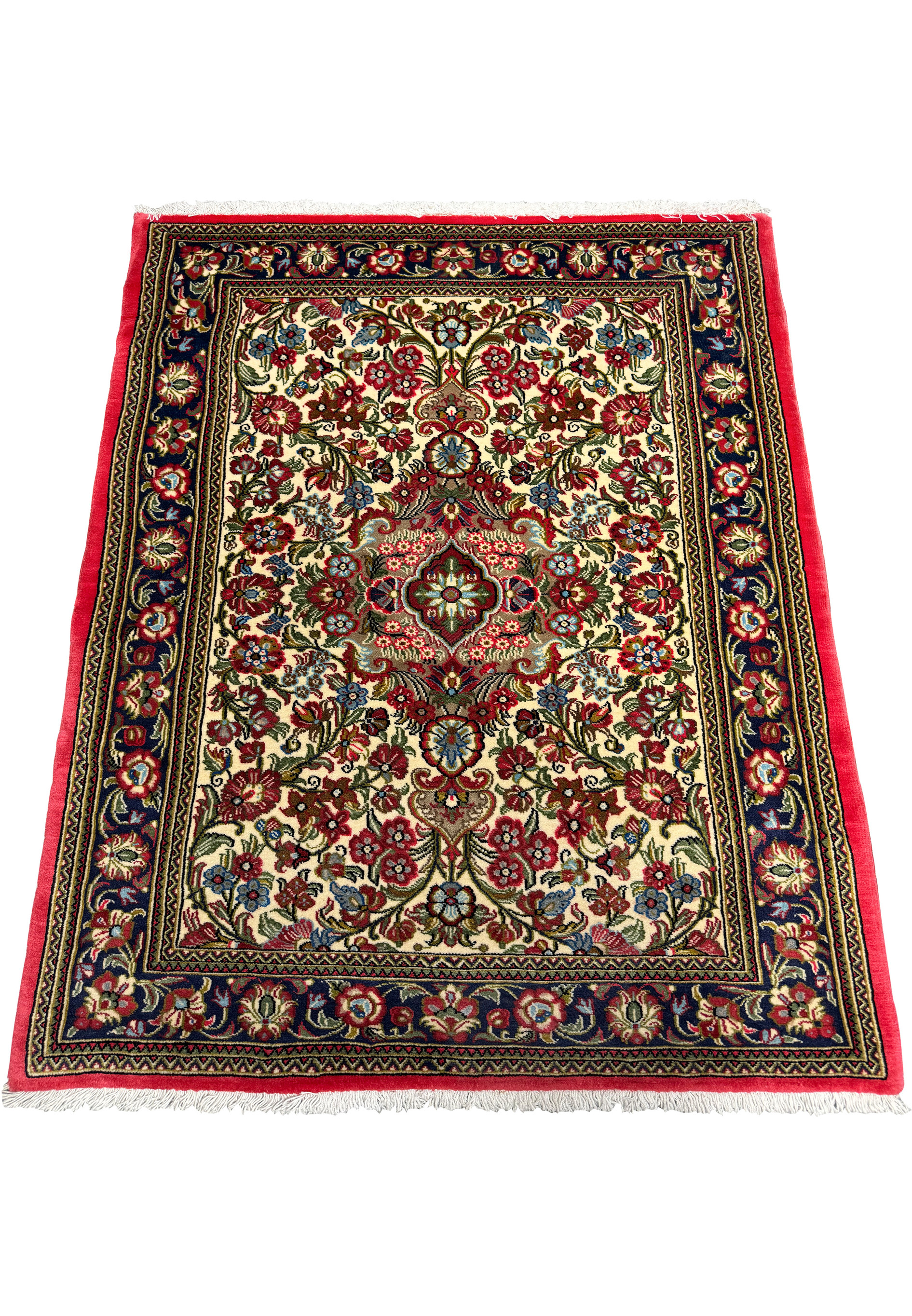 Elegant floral motifs on a 2'8 x 4 Persian Qum Kork rug