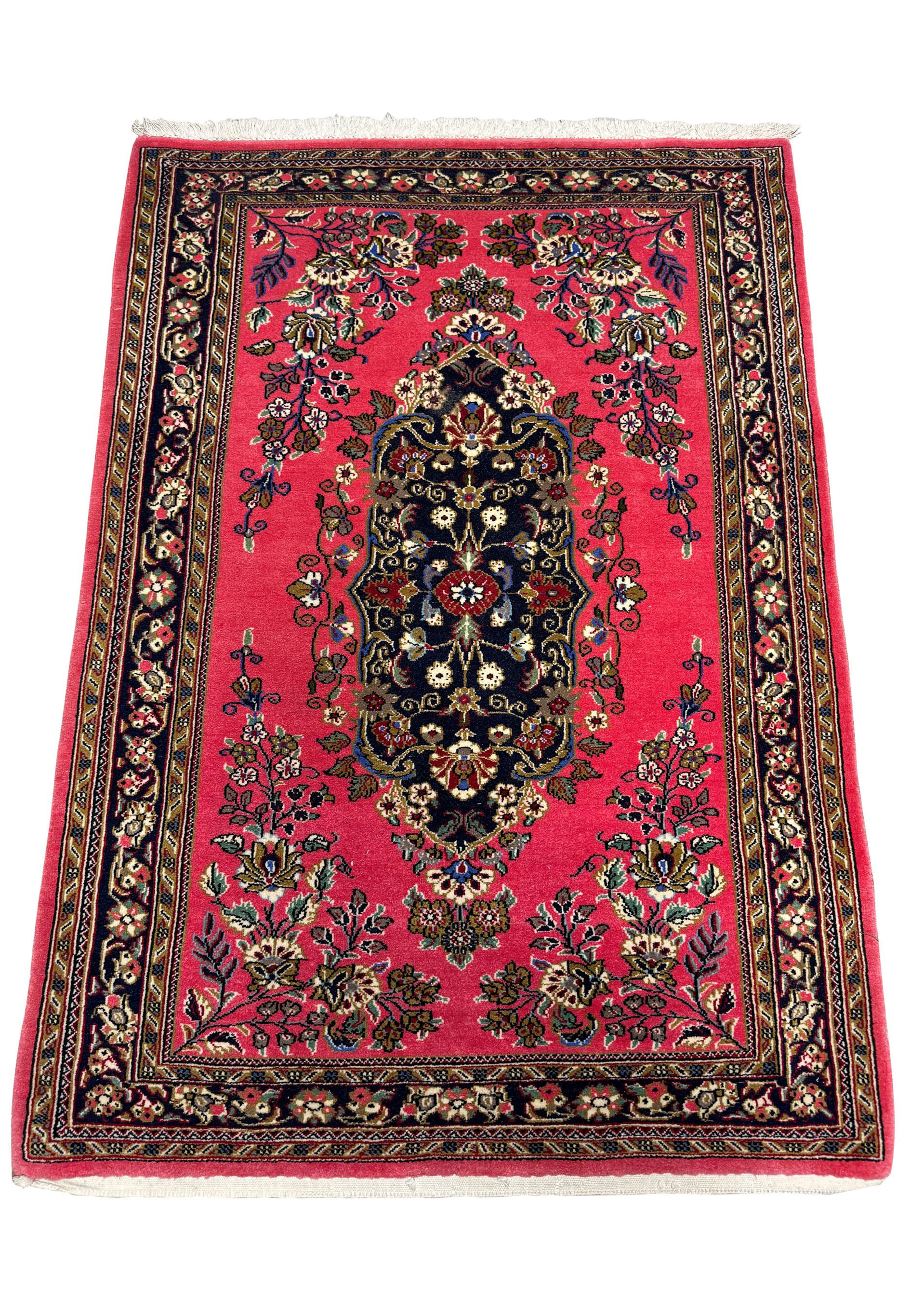 Hand-Knotted Persian Qum Kork Rug - Full View Displaying Intricate Floral Patterns
