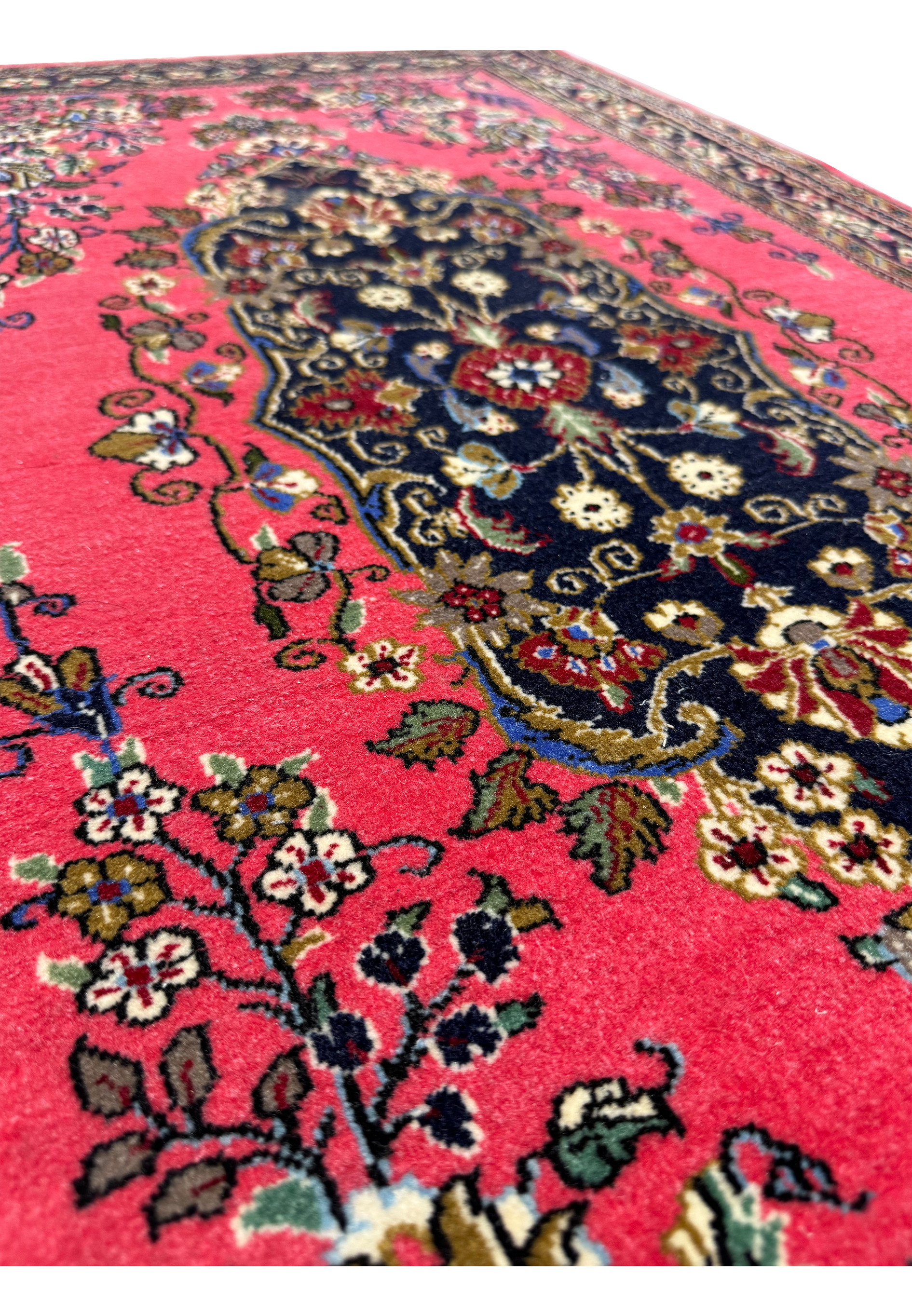 Side View of Persian 3x4 Qum Kork Rug Showing Detailed Craftsmanship