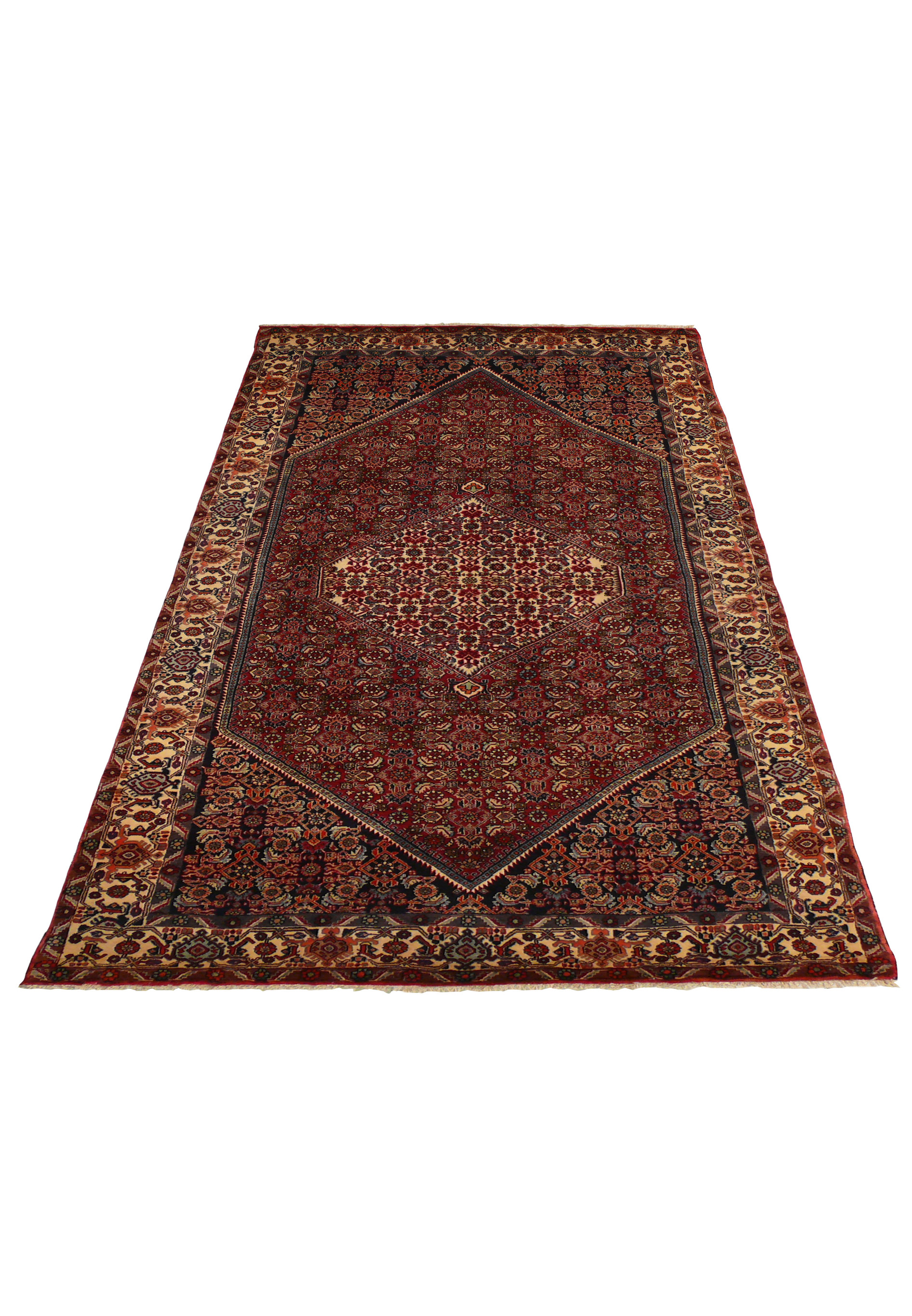 5'5 x 10 Persian Bijar Rug laid down, displaying the dense weave, vibrant colors, and intricate motifs of this rare and durable rug