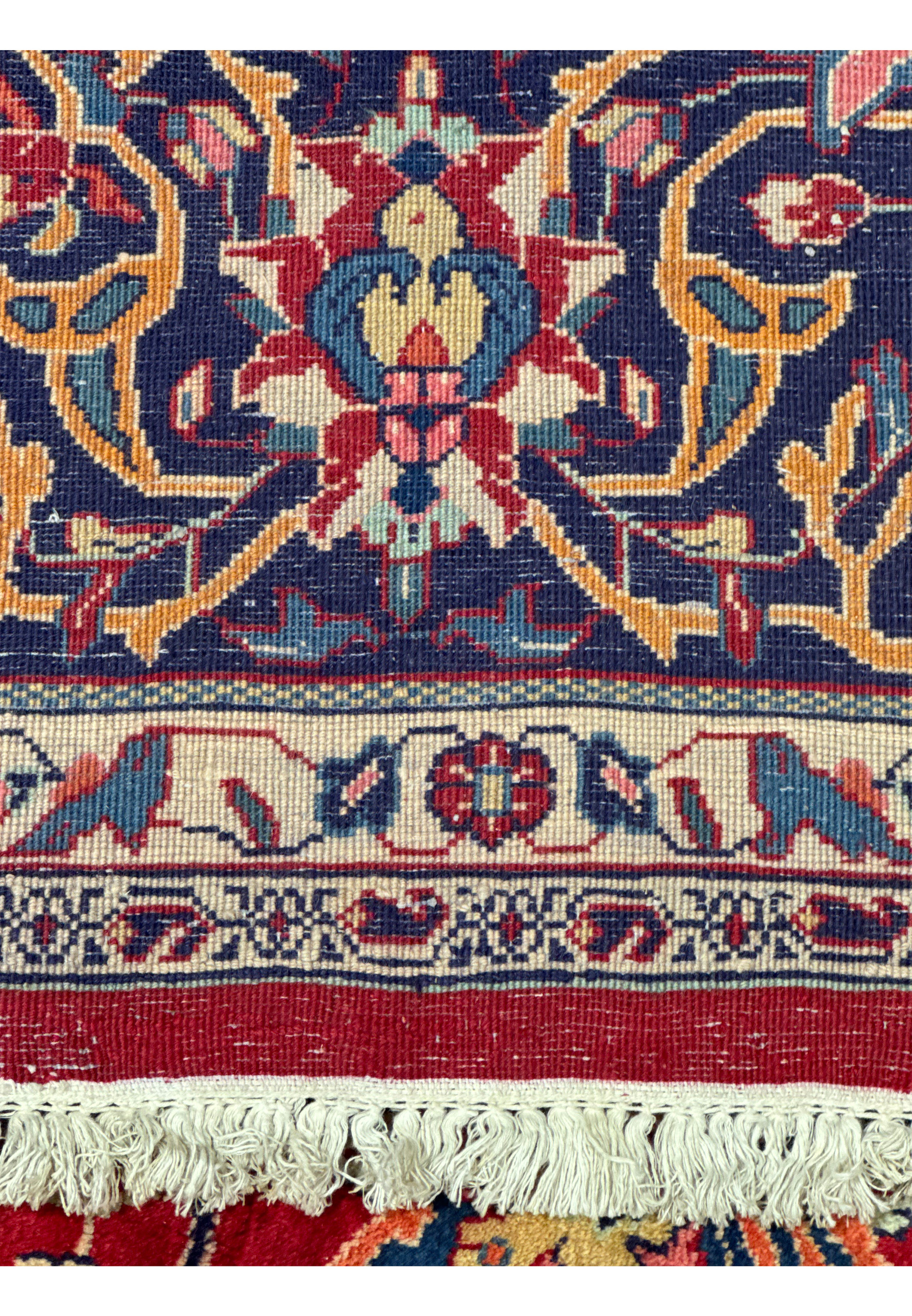 Backside of the 9 x 13 Persian Sarough Rug showing the fine knotting and craftsmanship.