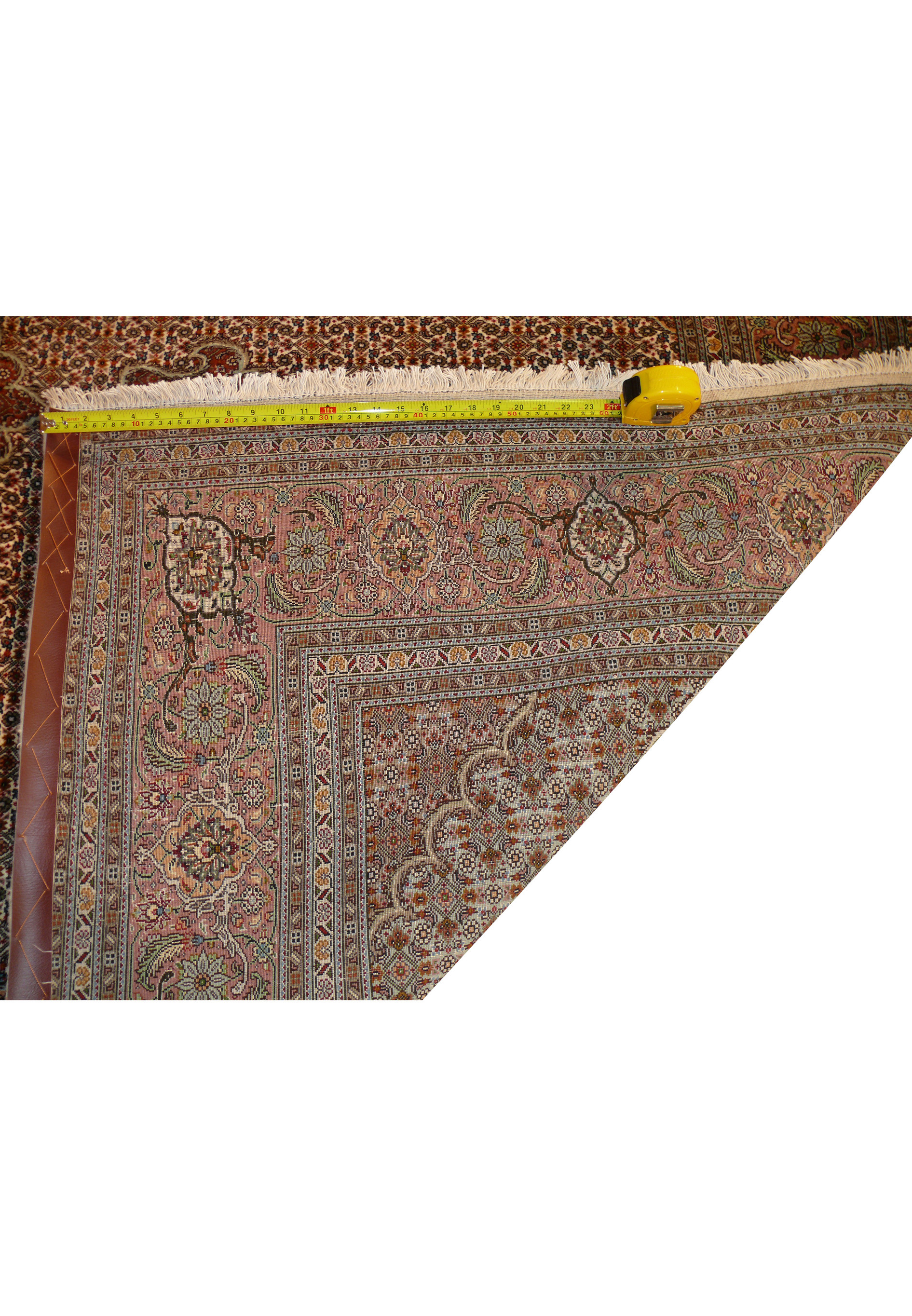 Backside of the 6'6" x 9'9" Tabriz Mahi Silk 50 Raj Rug showing the fine knotting and quality.