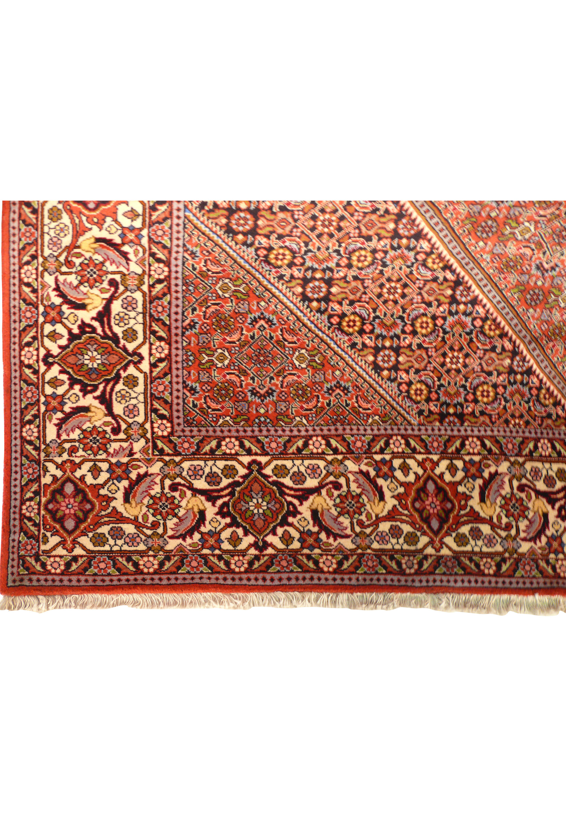 Detailed view of border on 6'6 x 10'2 Bijar Persian Rug with geometric patterns