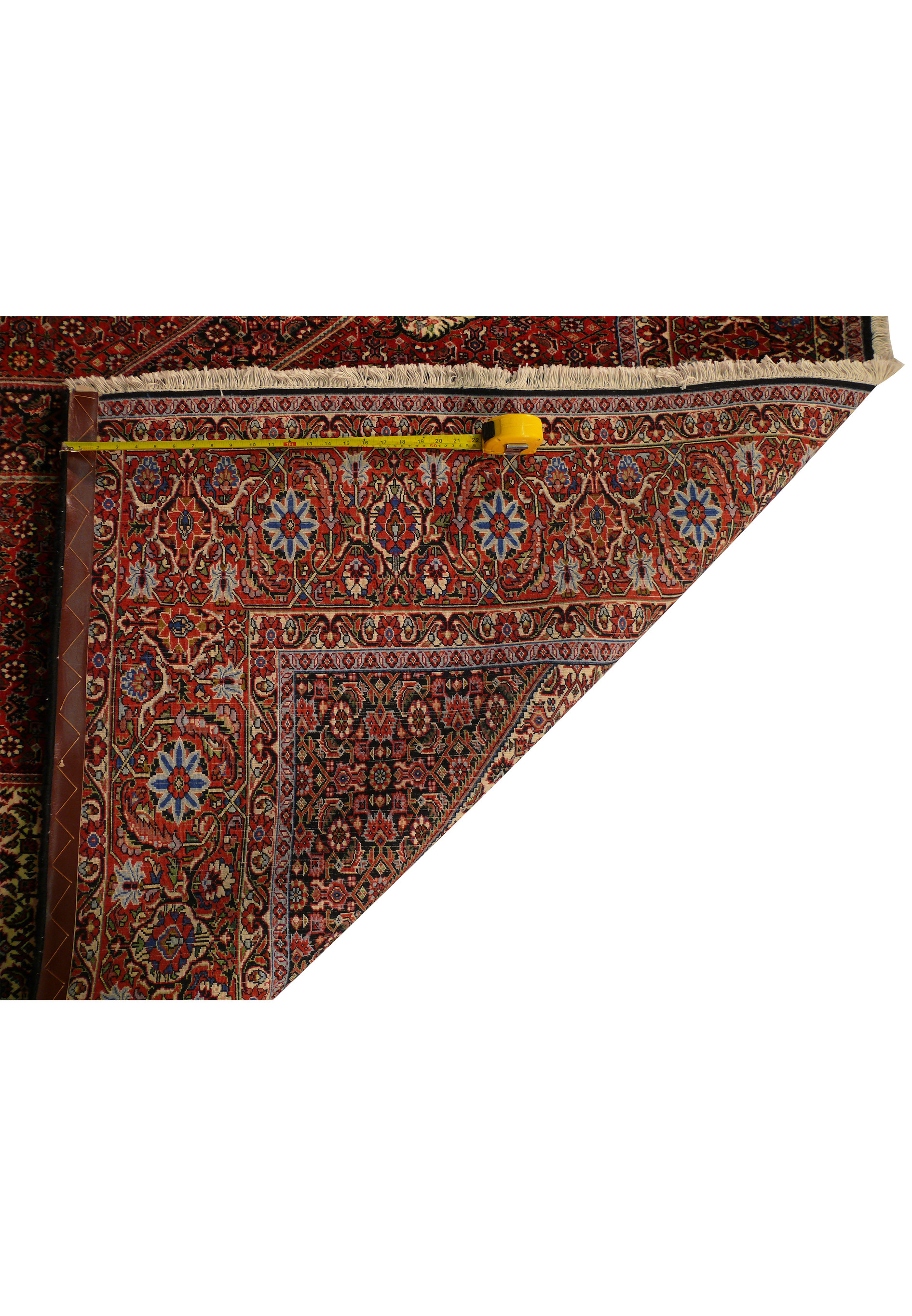Backside of the 8'4 x 8'4 Persian Bijar Square Rug revealing its hand-knotted construction.