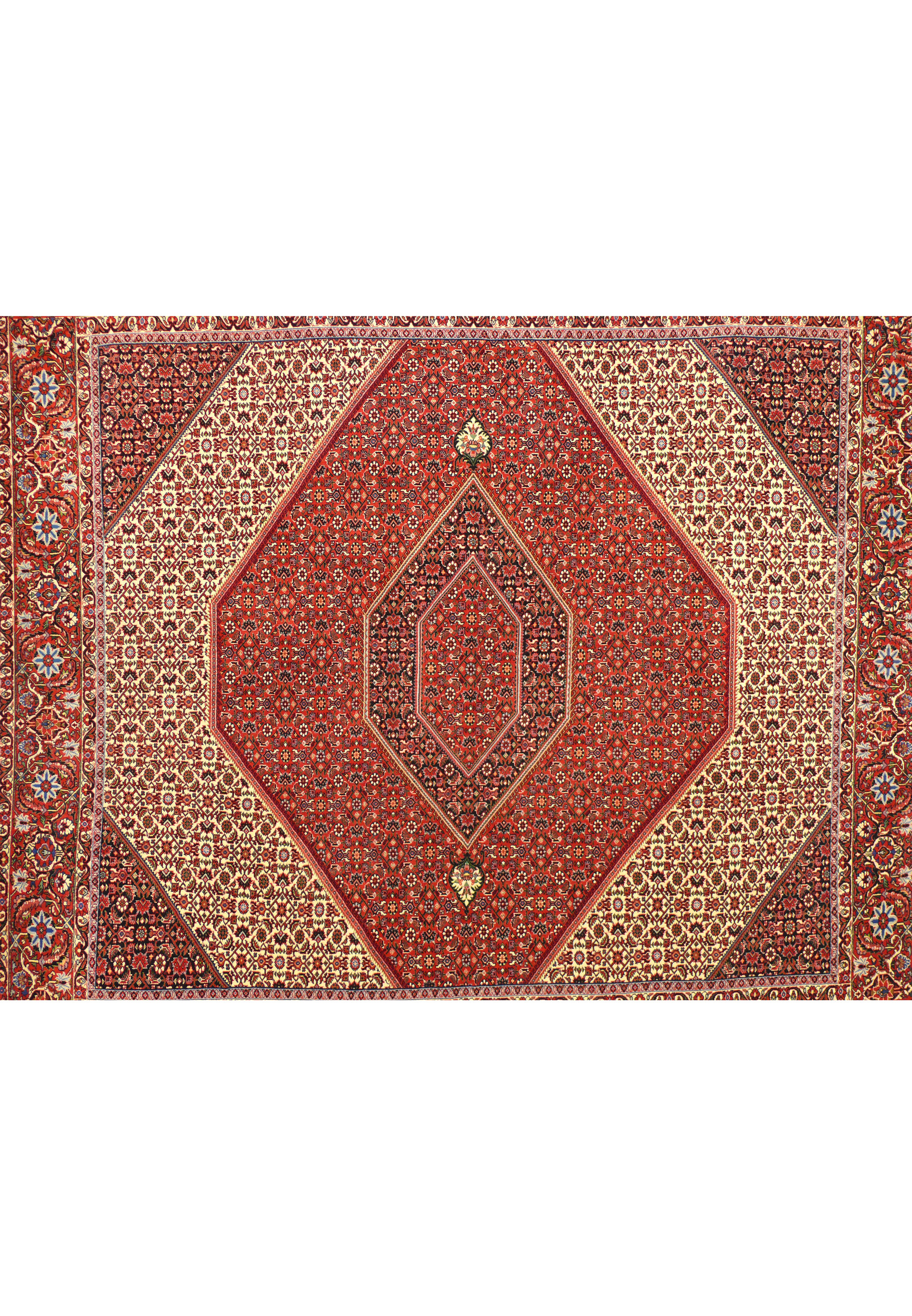 Midfield view of the 8'4 x 8'4 Persian Bijar Square Rug with prominent geometric patterns
