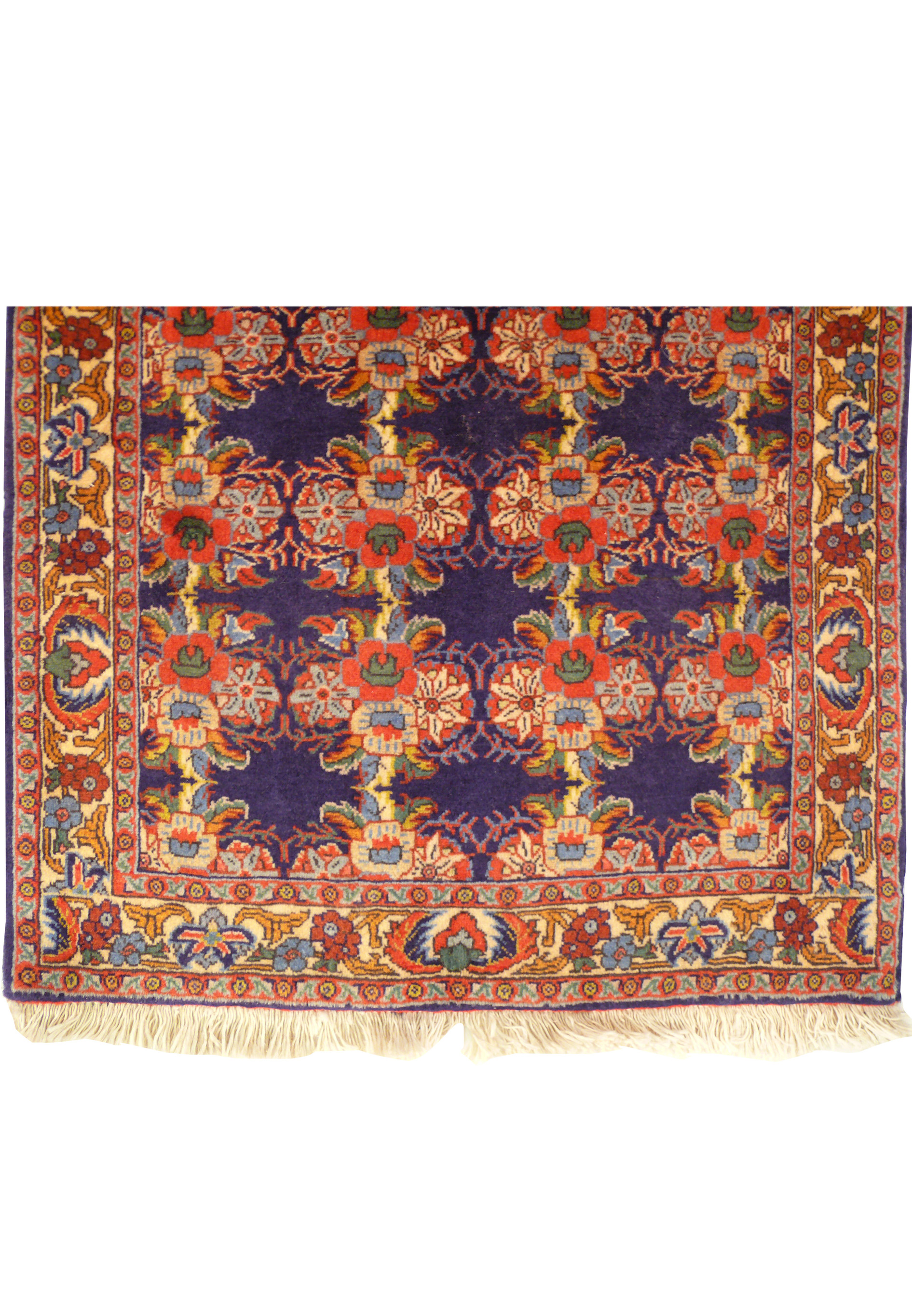 Lower border of 2'6 x 7 Persian Bijar Runner with traditional floral and geometric designs.