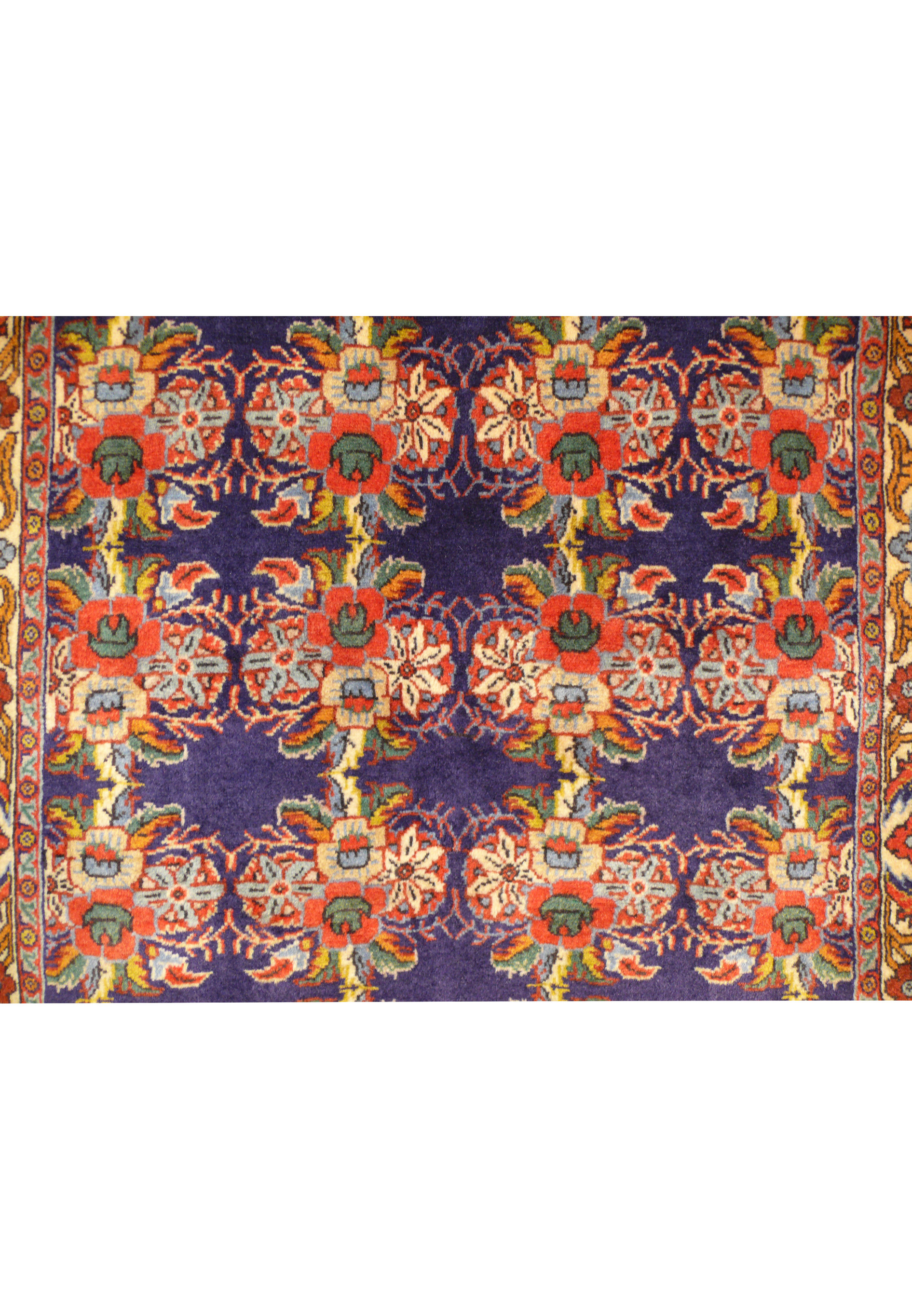 Close-up of floral patterns on the 2'6 x 7 Persian Bijar Runner showing intricate craftsmanship.