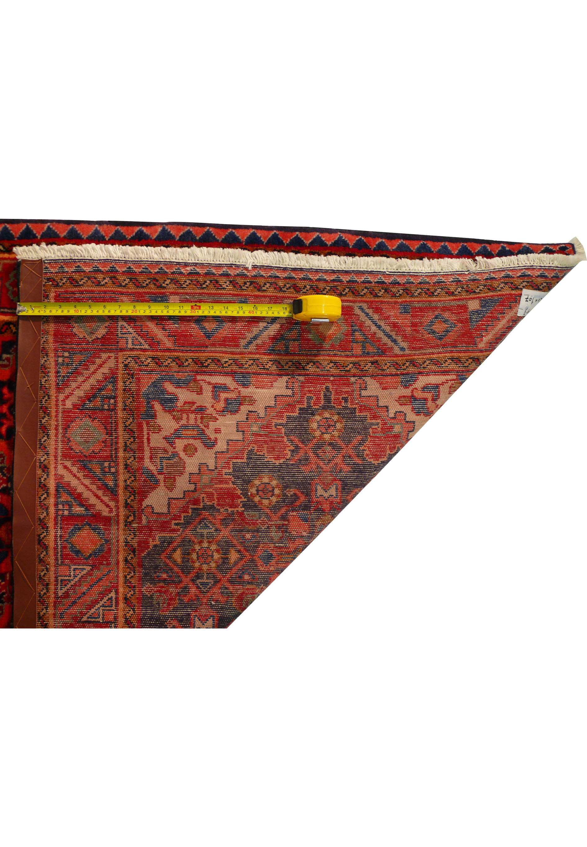 Backside view of 3'6 x 10'6 Persian Hamedan Runner, showing the knot density and weaving technique.
