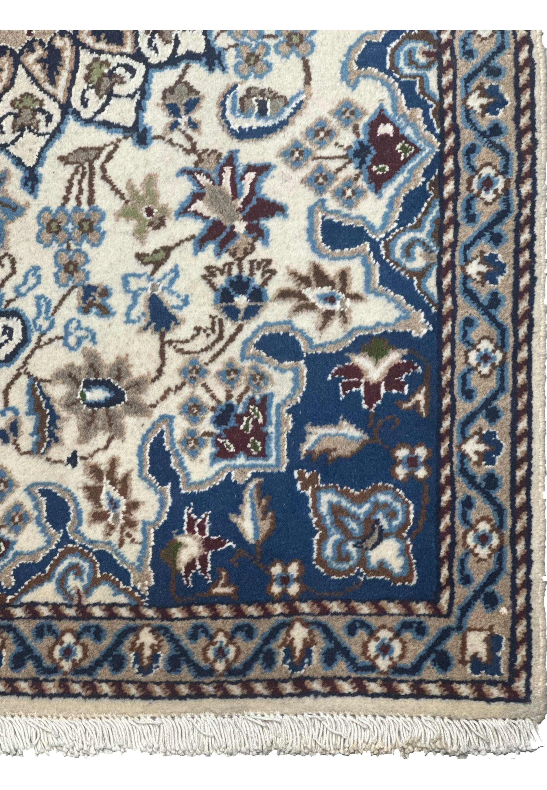 Right lower border of the 3 x 4'6 Nain Persian Rug, emphasizing the craftsmanship and detailed patterns.