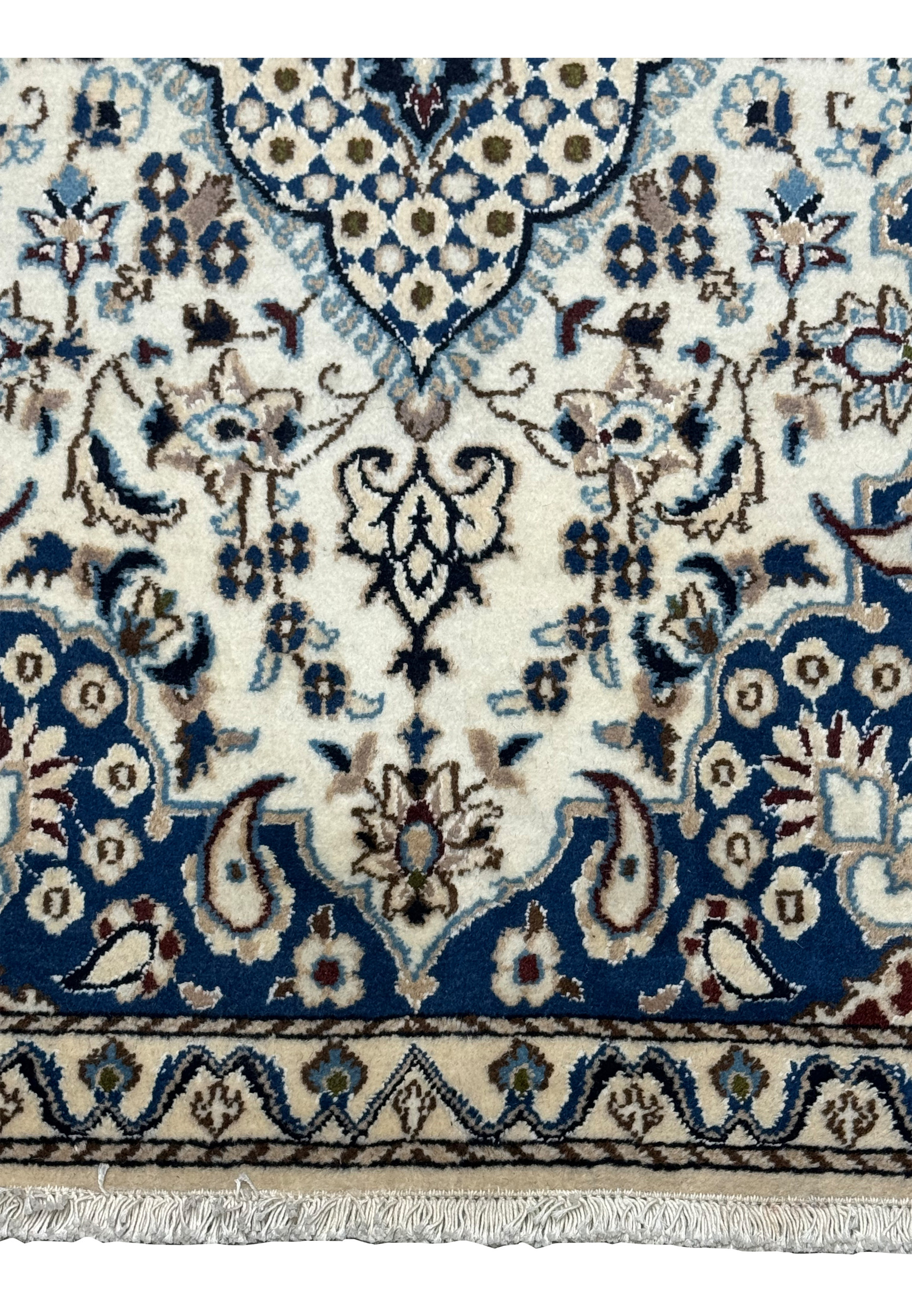 Lower part of 3x4'10" Persian Nain Rug showcasing intricate floral motifs