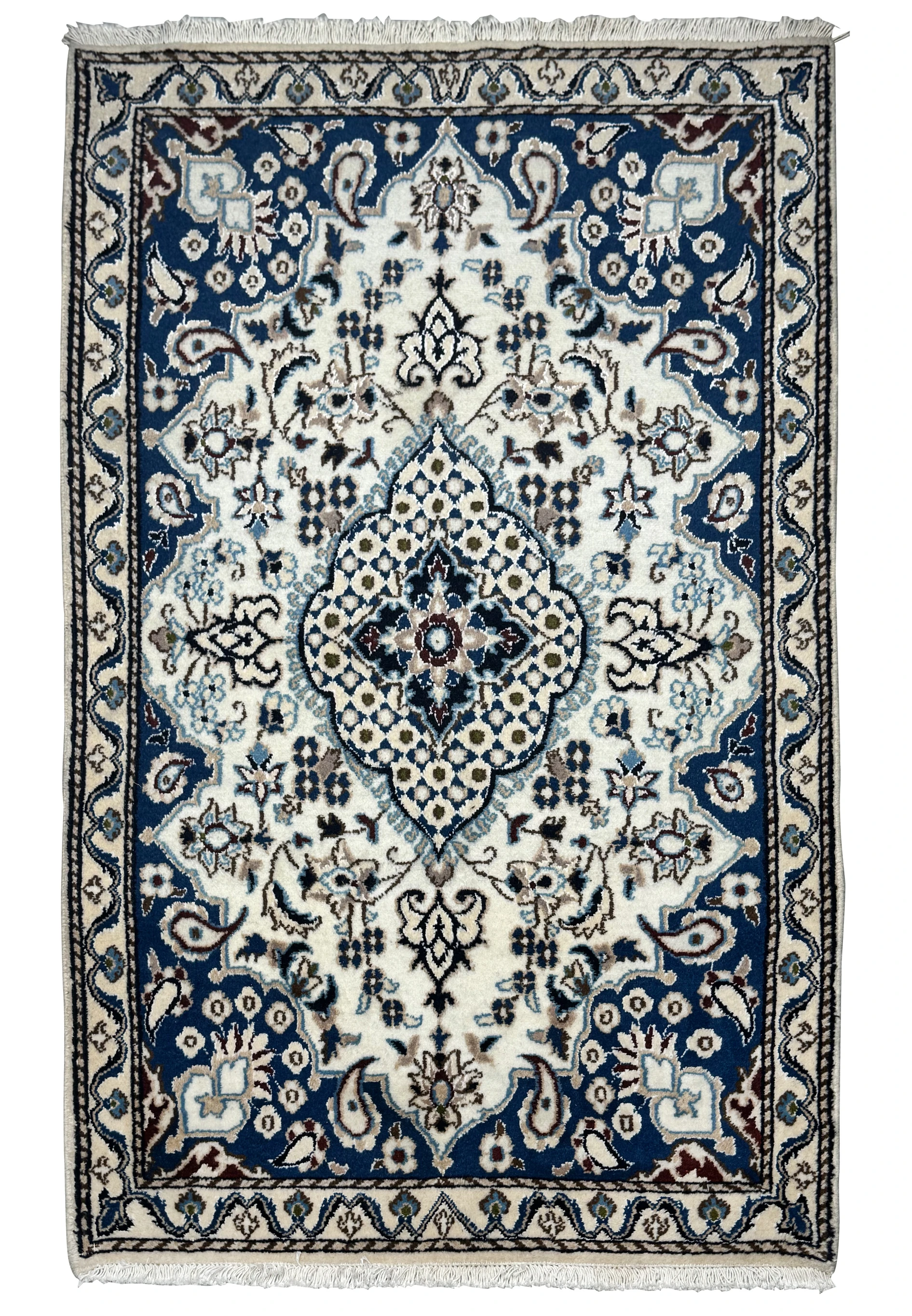 Full view of 3x4'10" Persian Nain Rug with floral medallion design