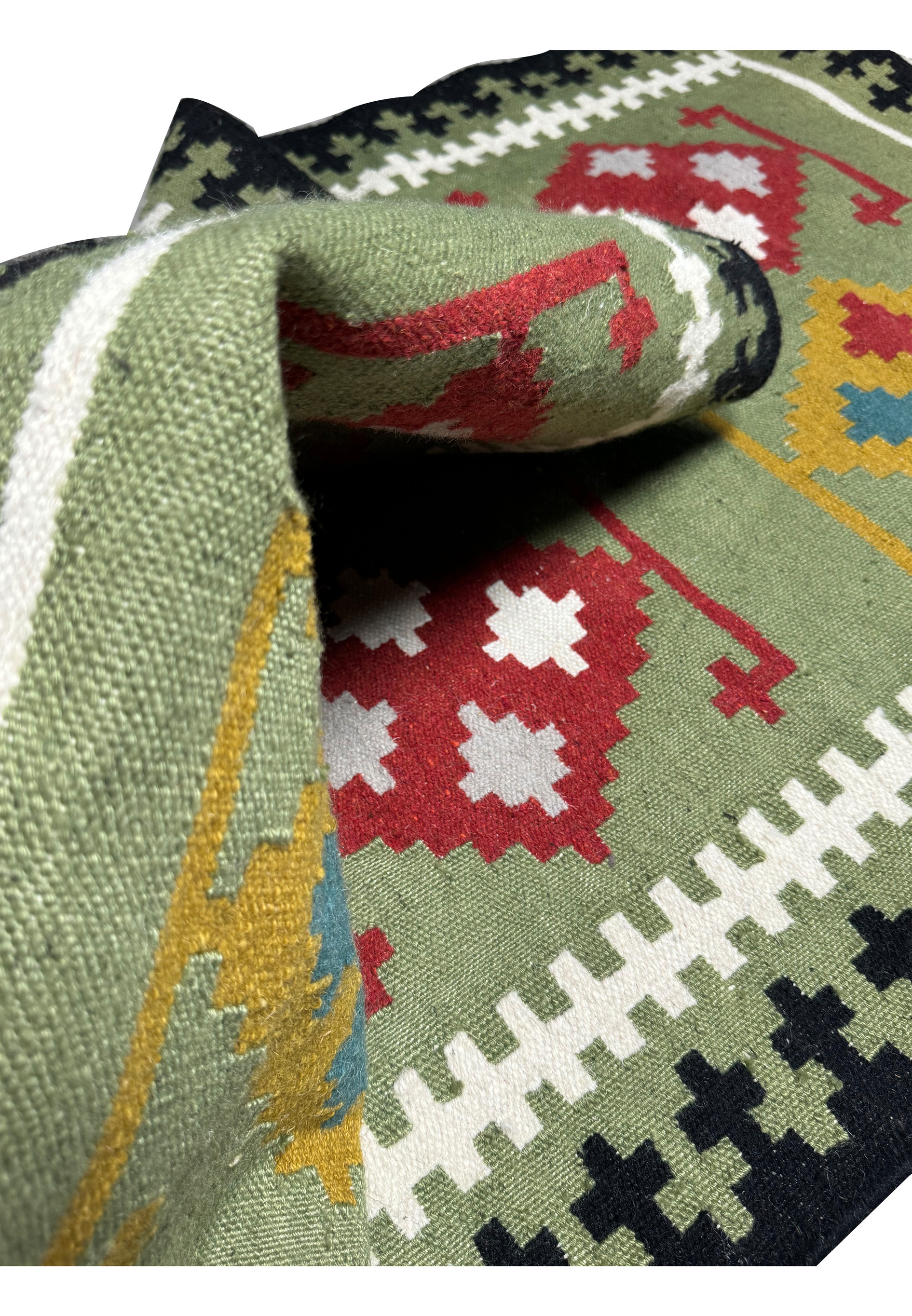 Rolled view of the Persian Kilim Rug showing texture and weave