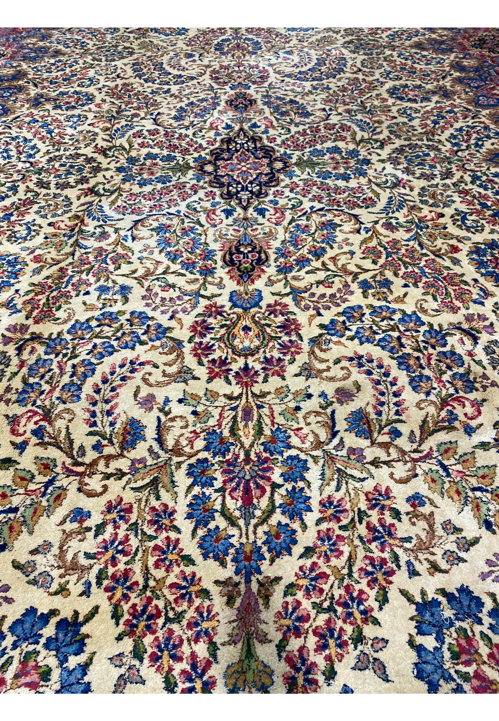 Texture detail of the 9' x 17'8" Antique Persian Kerman Lavar Rug's pile