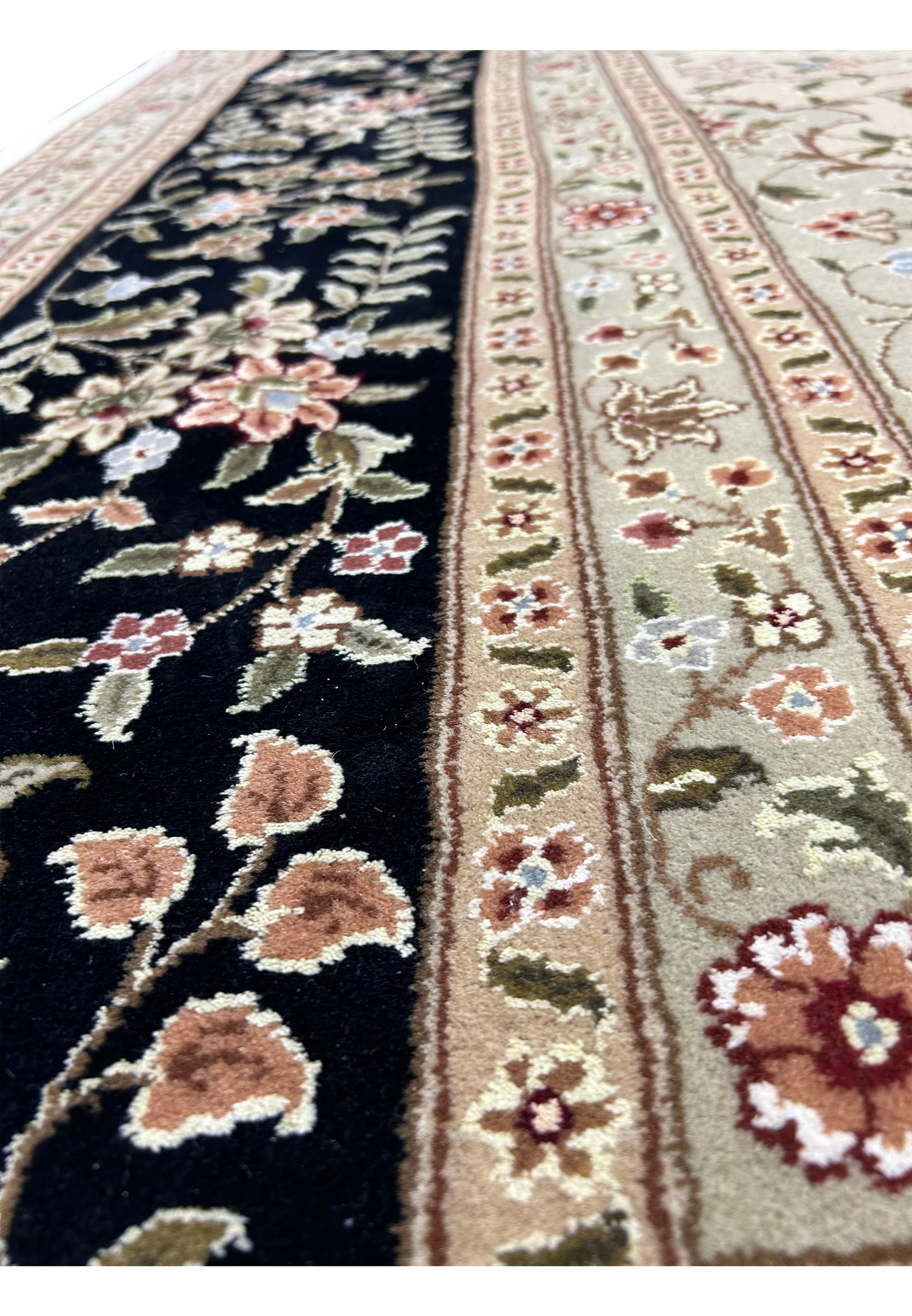 12'5 x 18 Persian Tabriz Rug Close-up of Intricate Floral Patterns and Dark Background