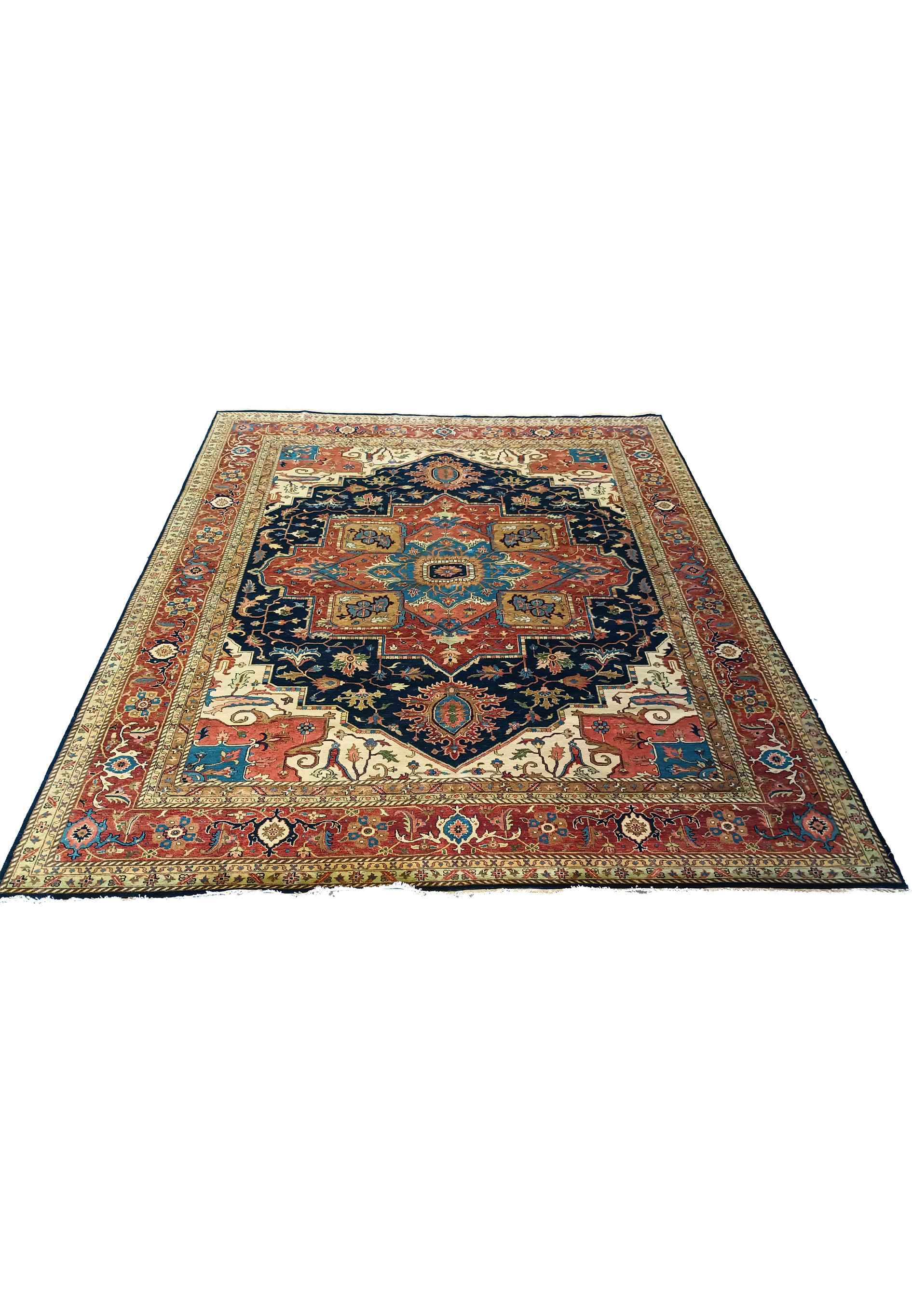 Perspective view of 12x15 Serapi Oriental Rug with detailed patterns.