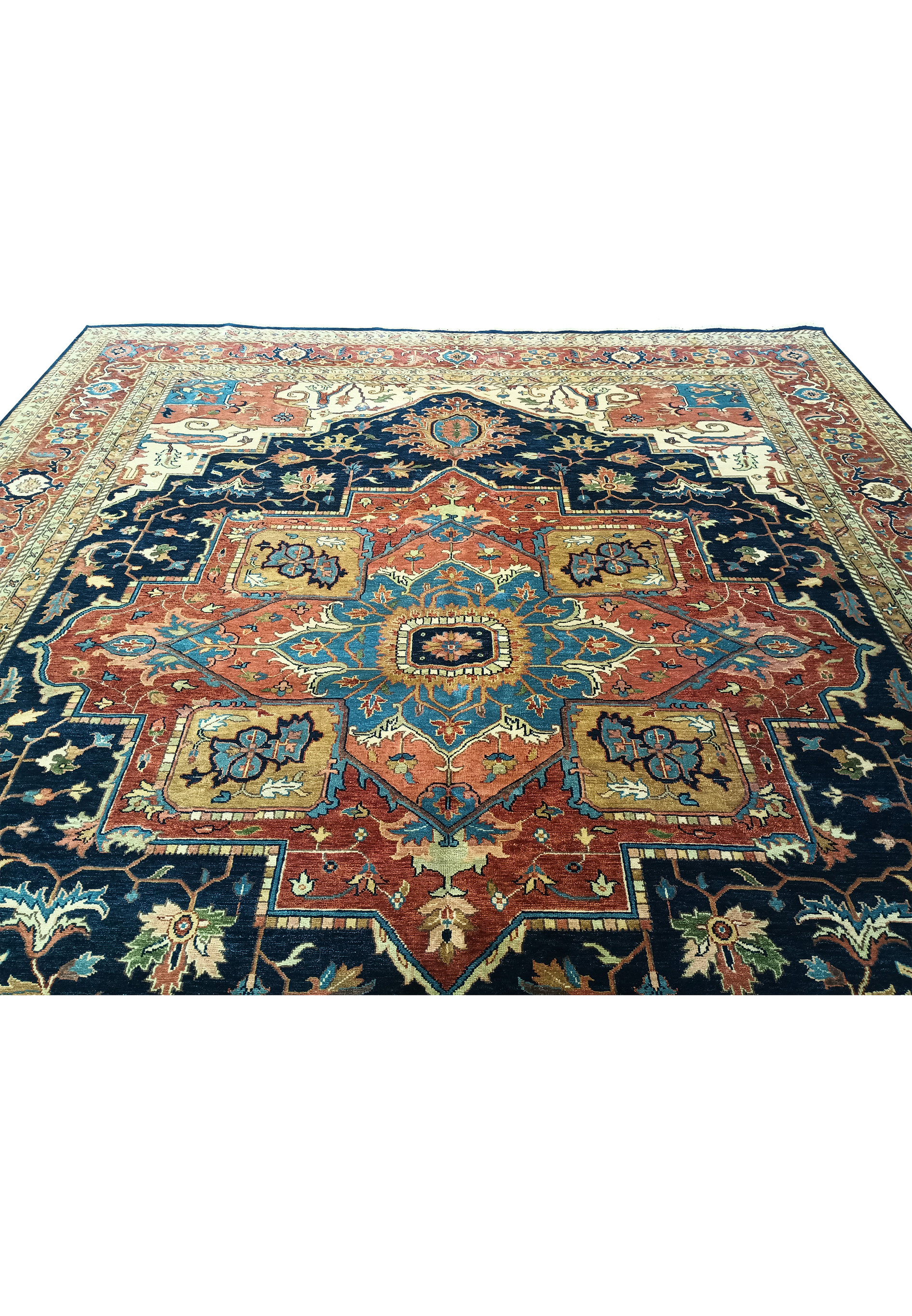 Upper part of 12x15 Serapi Oriental Rug with intricate designs.