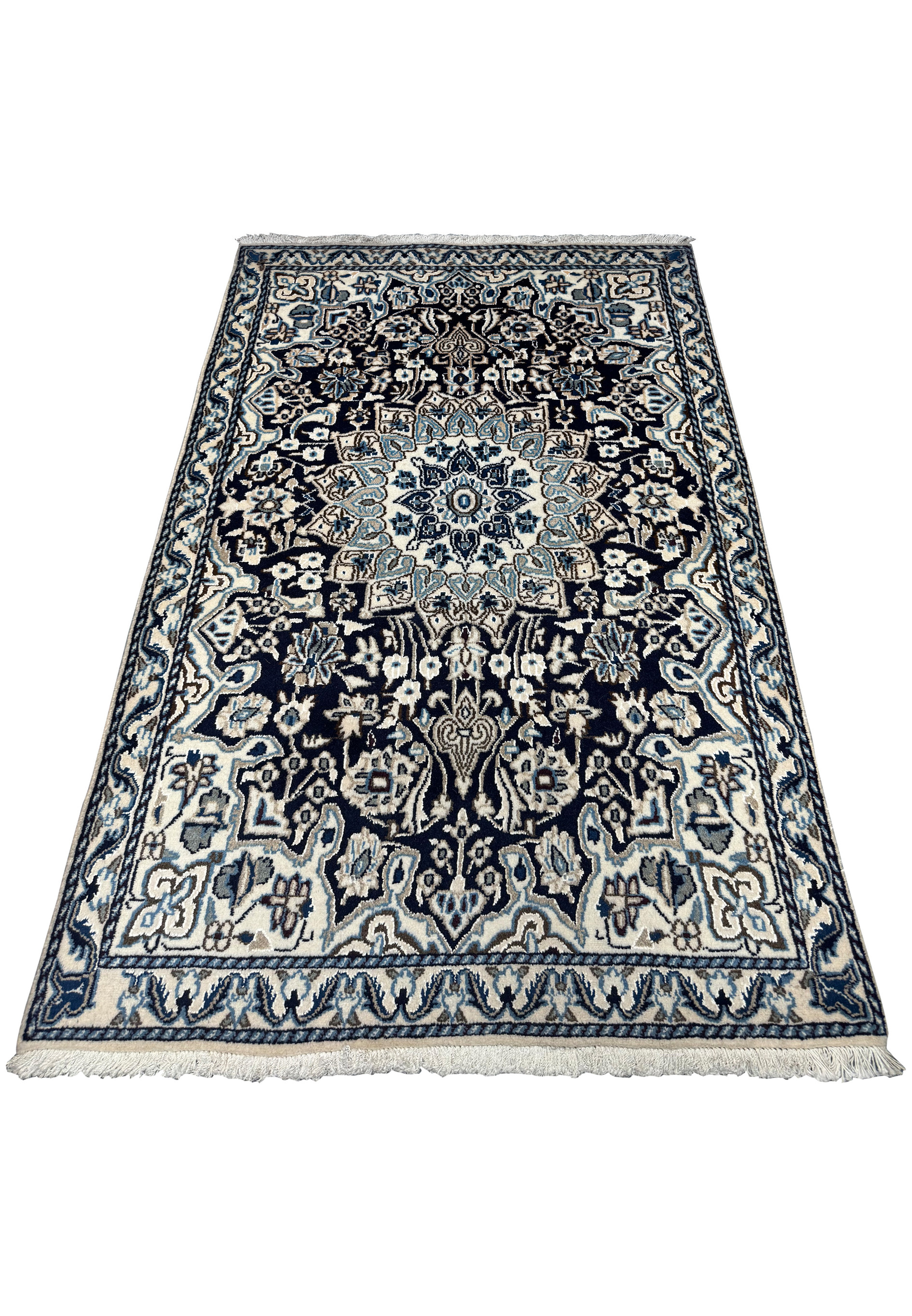 3x5 Nain Persian rug displayed flat, highlighting its detailed craftsmanship.